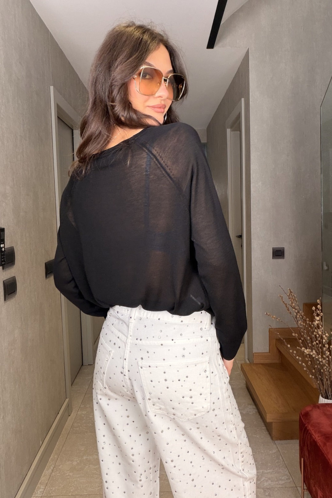 Siyah Uzun Kollu Merserize Bluz