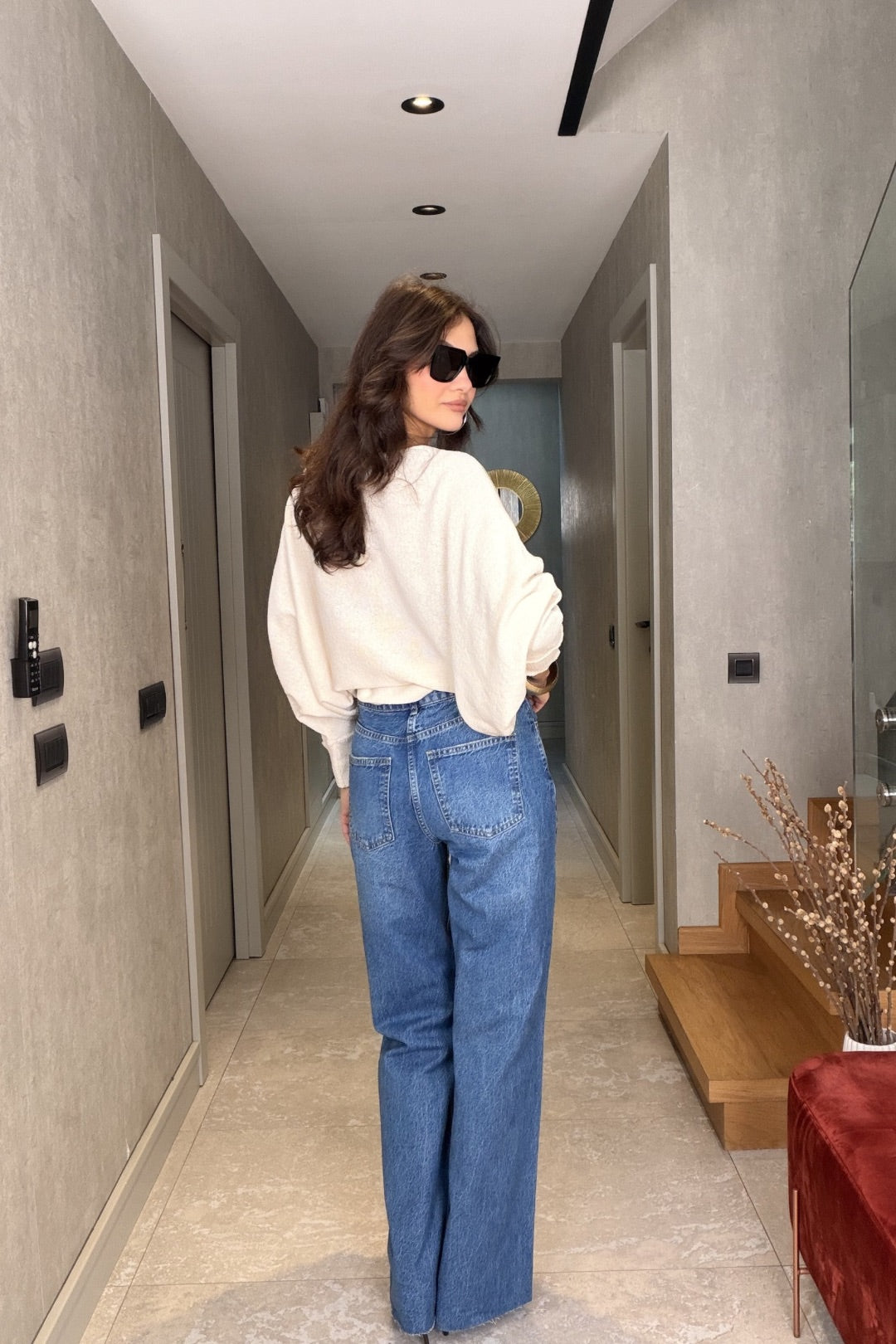 Mavi Kesik Paça Palazzo Jean Pantolon