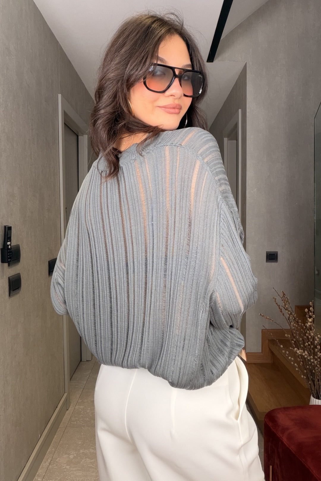 Gri Asimetrik Merserize Bluz