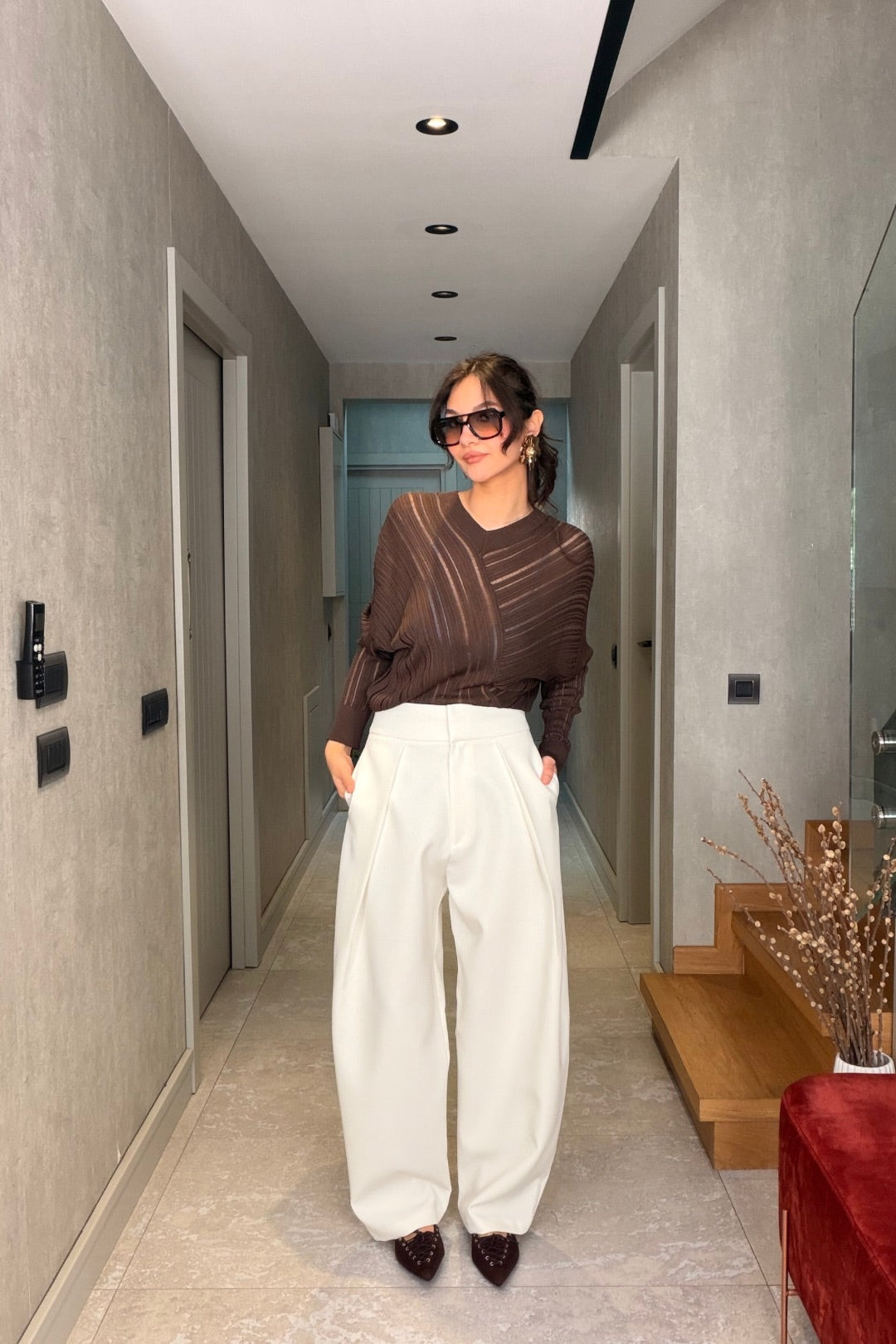 Beyaz Yüksek Bel Pantolon