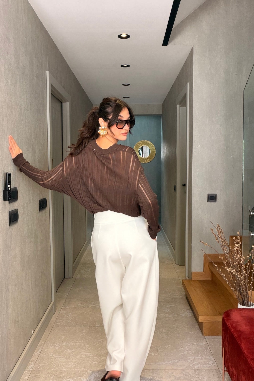 Beyaz Yüksek Bel Pantolon