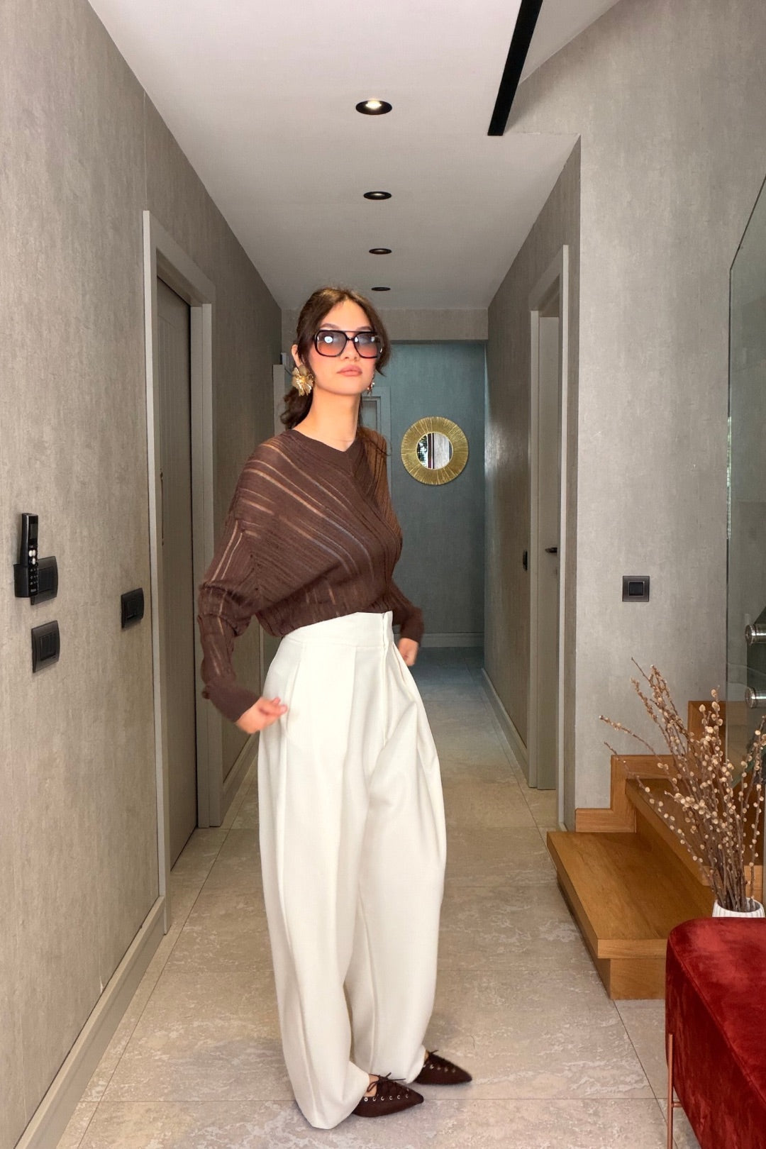 Beyaz Yüksek Bel Pantolon