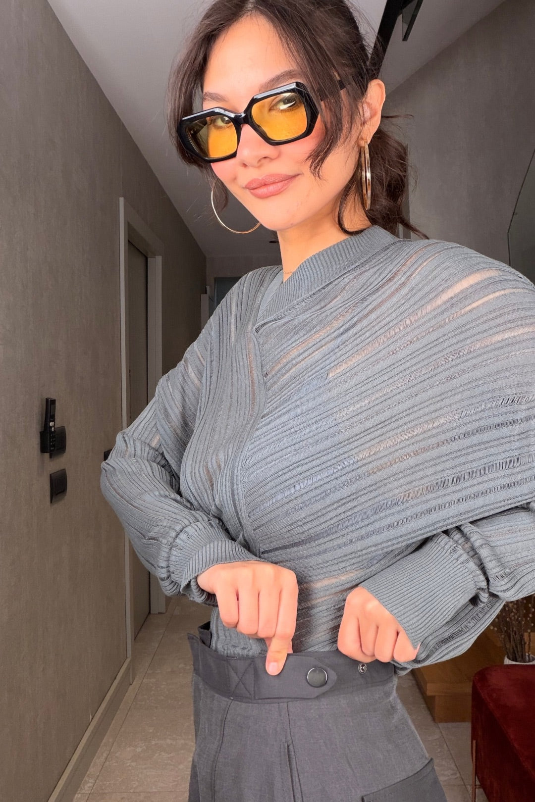 Antrasit Paça Çıtçıtlı Pantolon