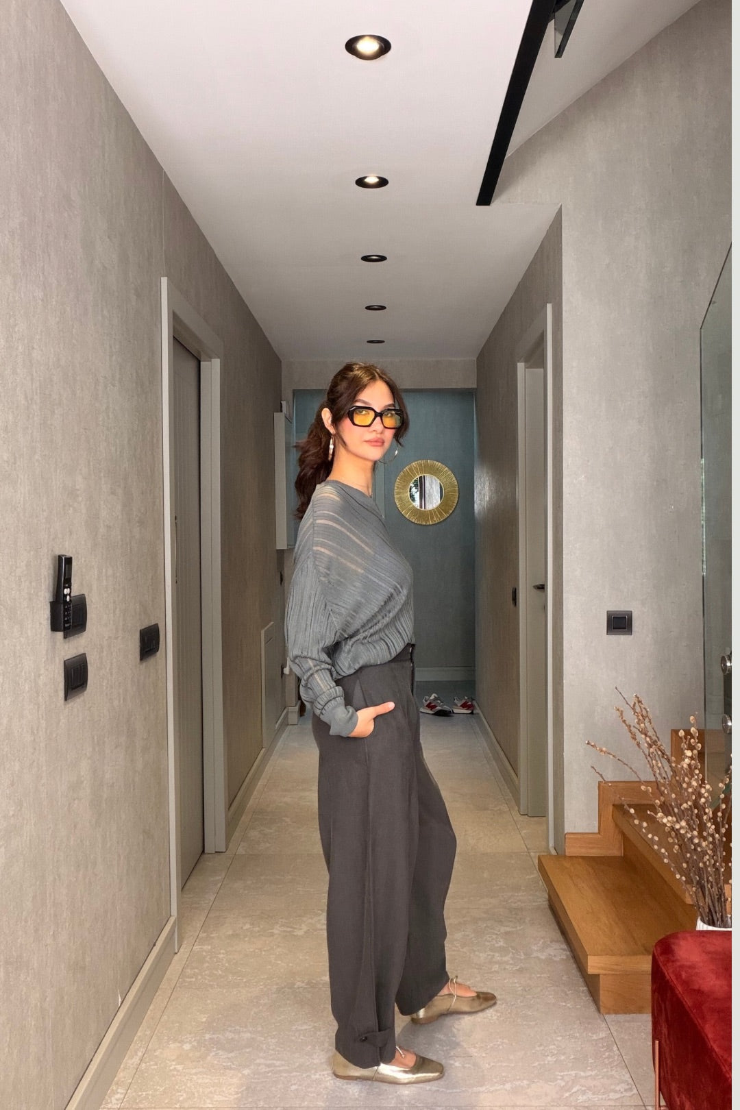 Antrasit Paça Çıtçıtlı Pantolon