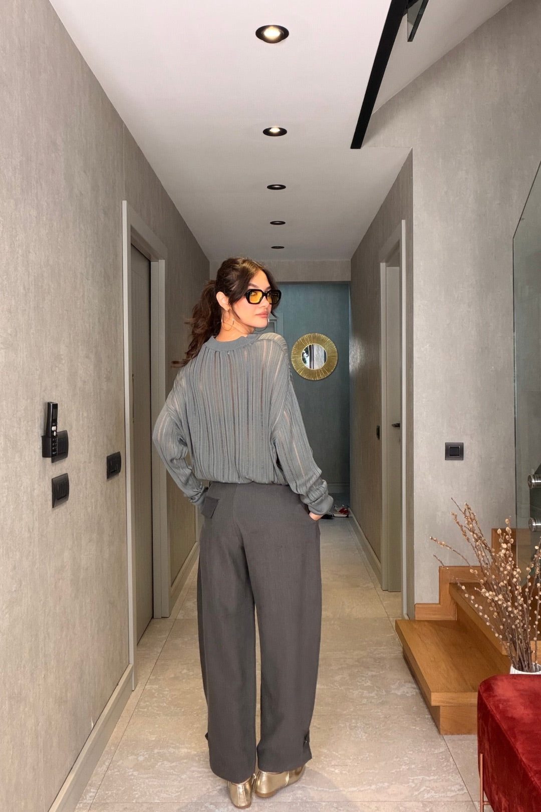 Antrasit Paça Çıtçıtlı Pantolon