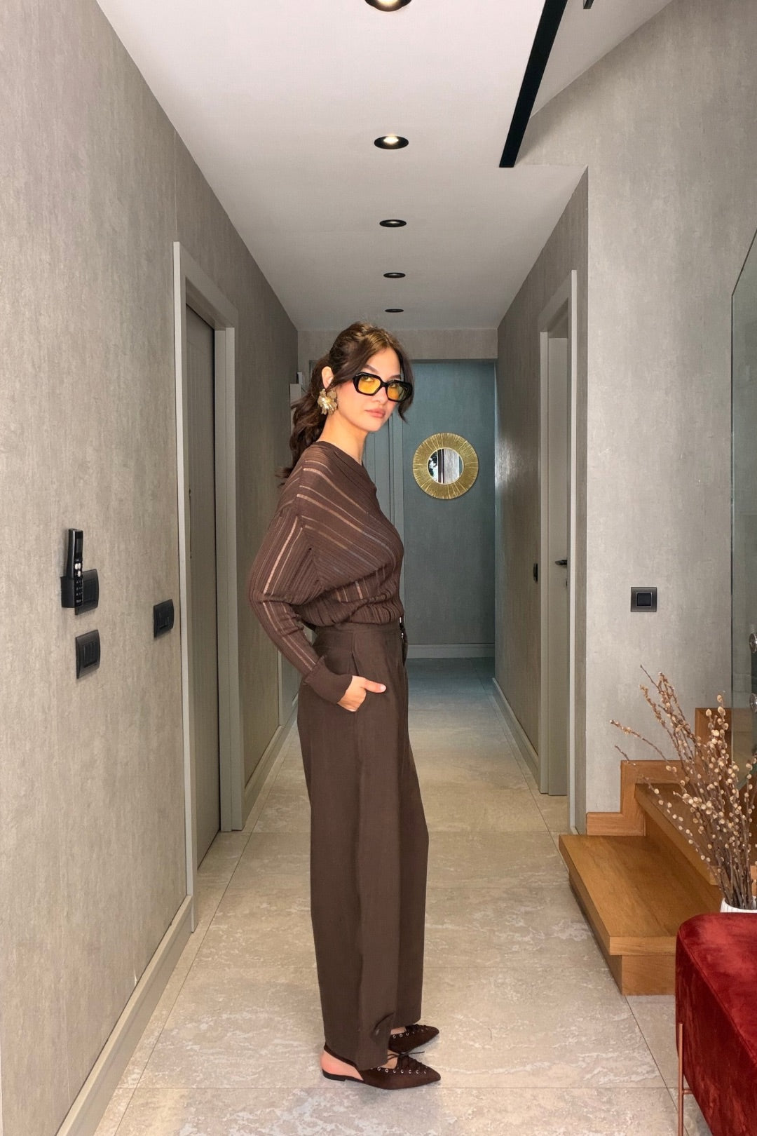 Kahverengi Paça Çıtçıtlı Pantolon