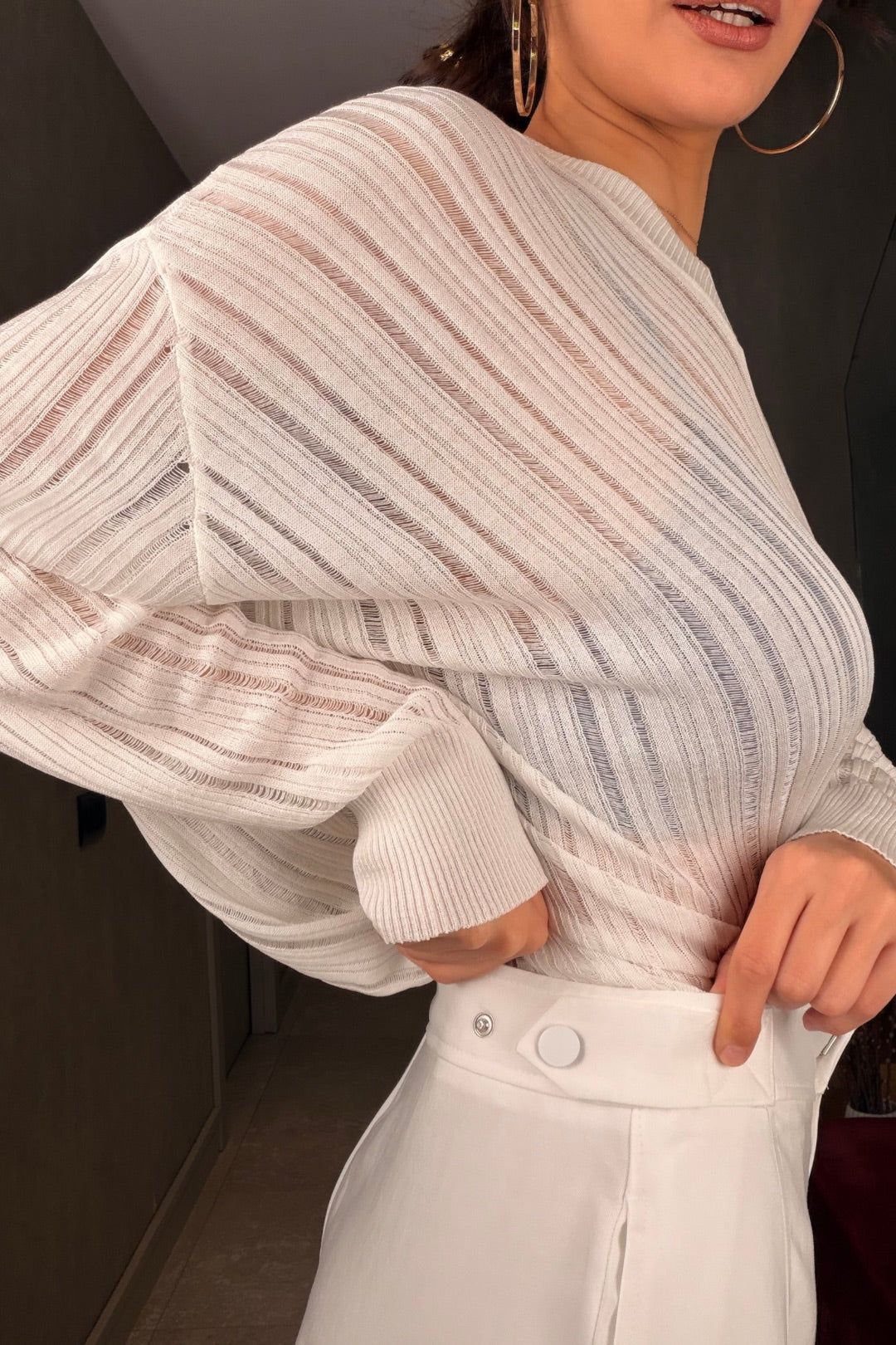 Beyaz Paça Çıtçıtlı Pantolon