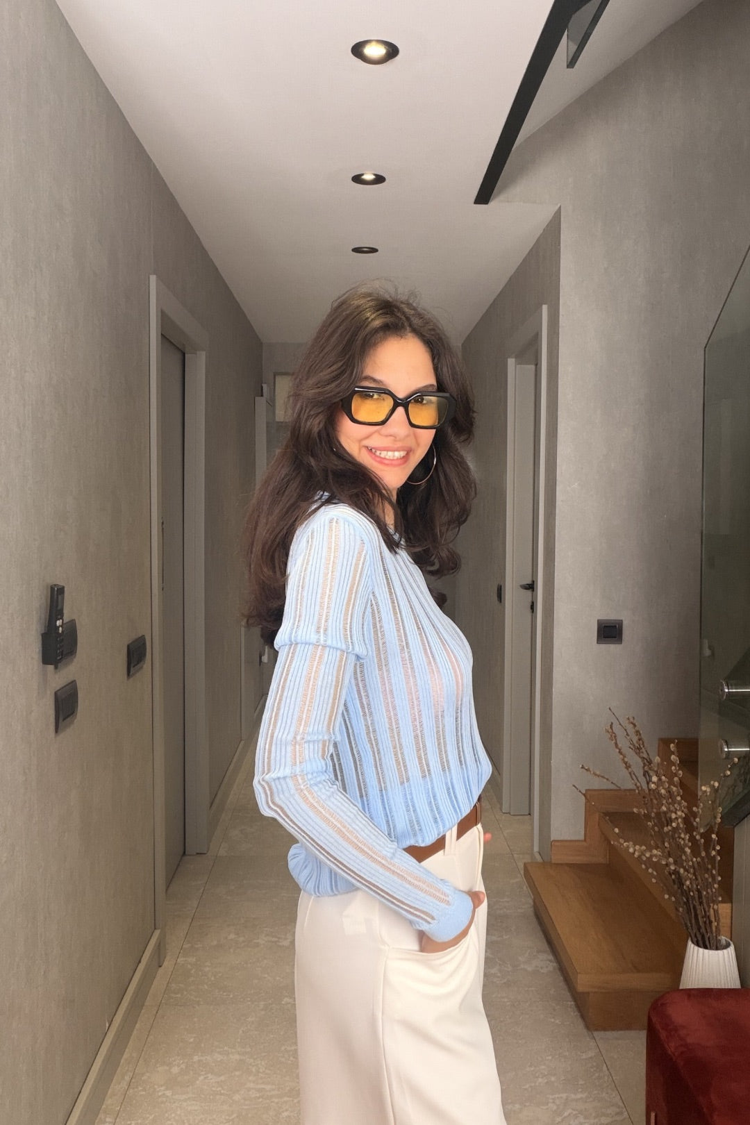 Bebe Mavi Çizgili Merserize Bluz