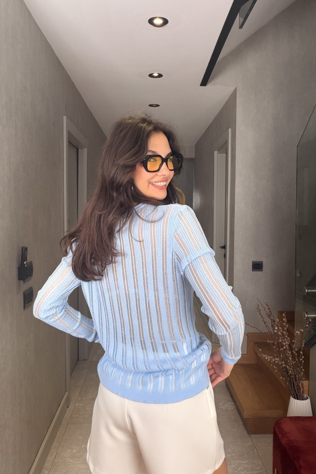 Bebe Mavi Çizgili Merserize Bluz