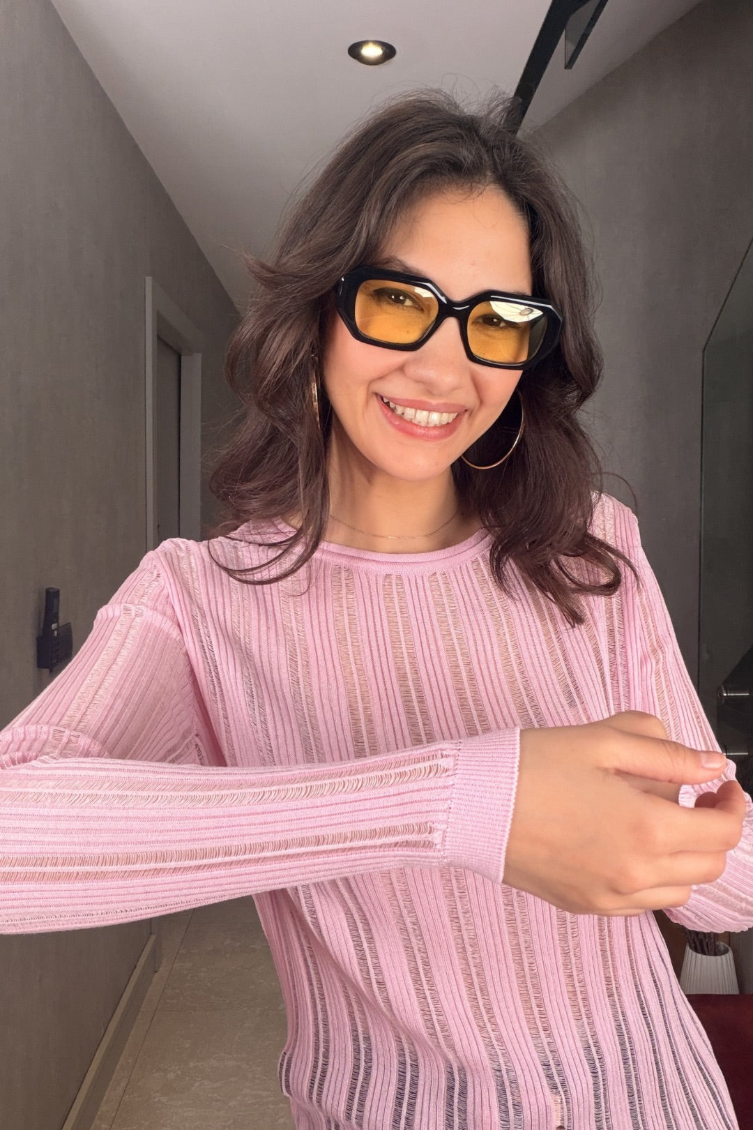 Pembe Çizgili Merserize Bluz