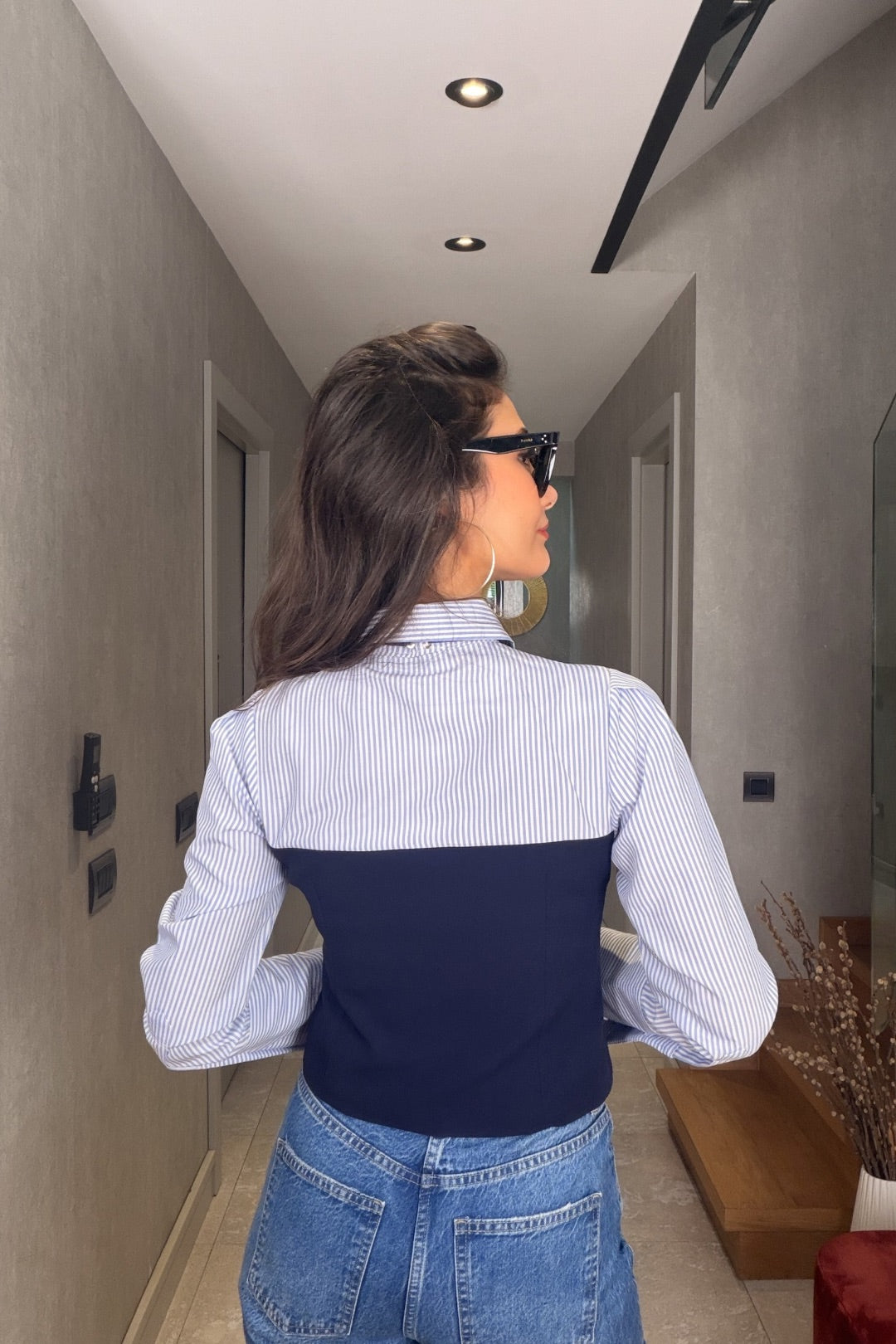 Lacivert Kravatlı Tasarım Gömlek