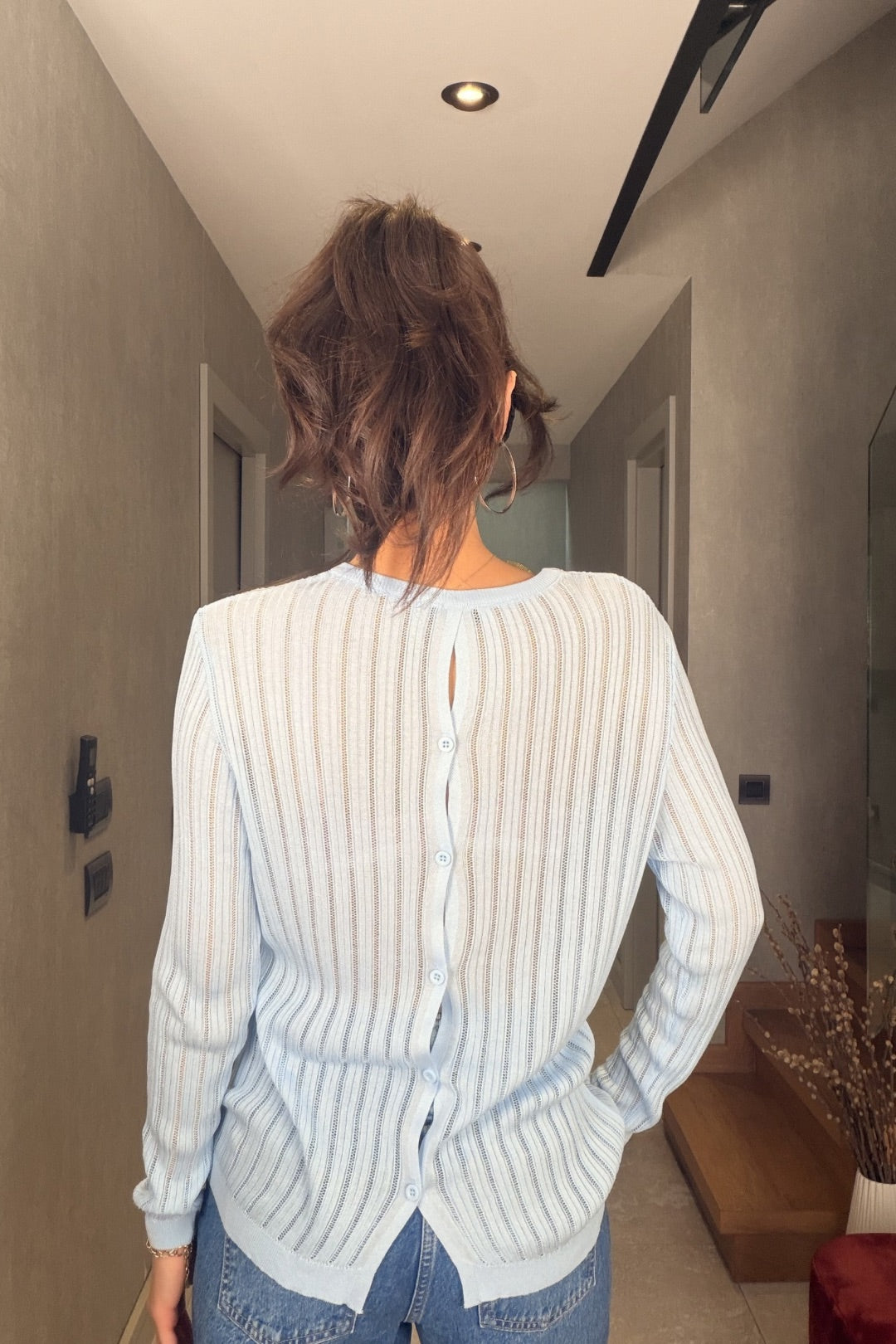 Bebe Mavi Arkadan Düğmeli Bluz