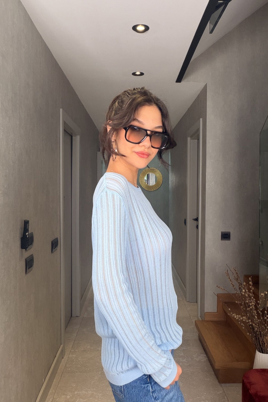 Bebe Mavi Arkadan Düğmeli Bluz