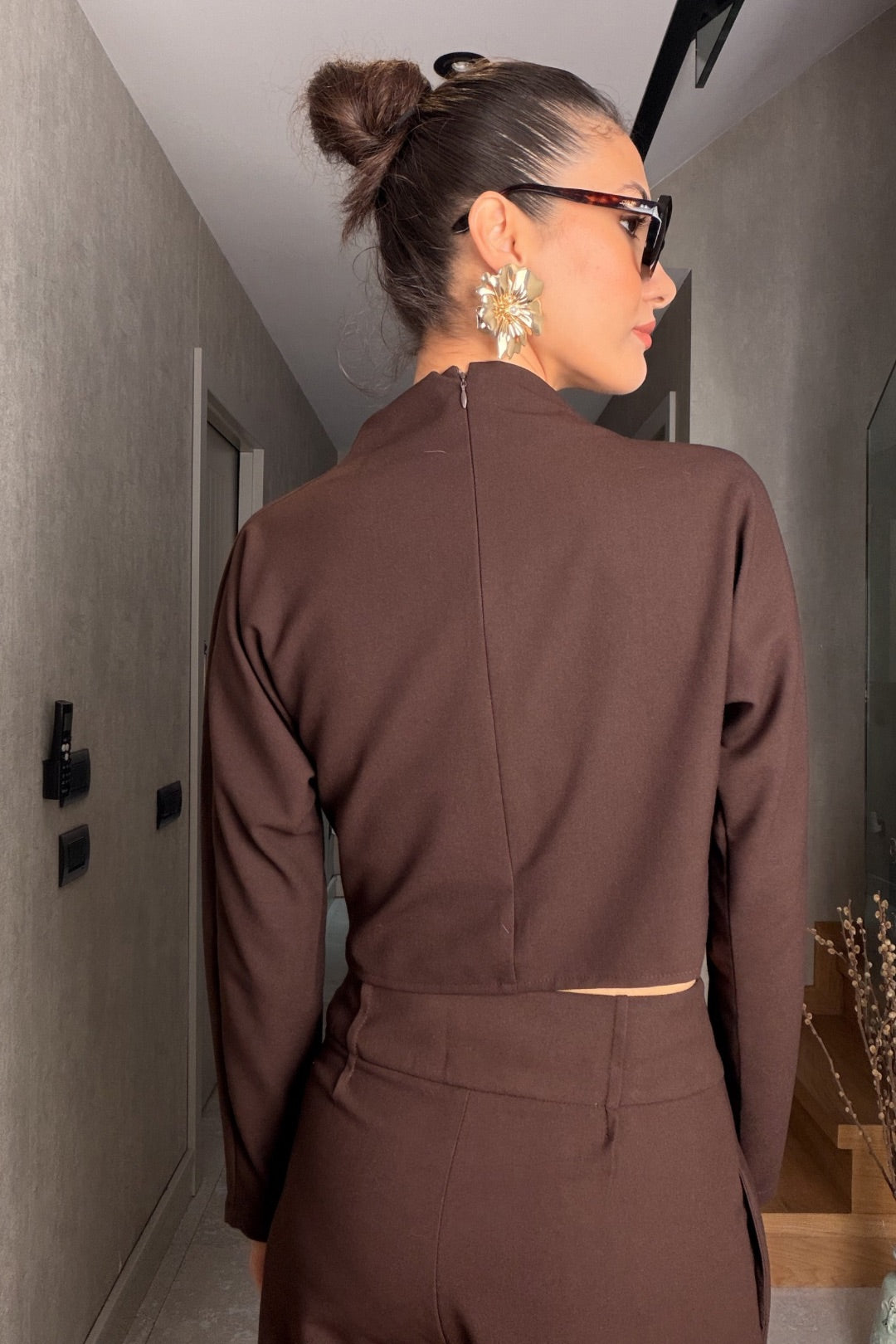 Kahverengi Bluz Pantolon Takım