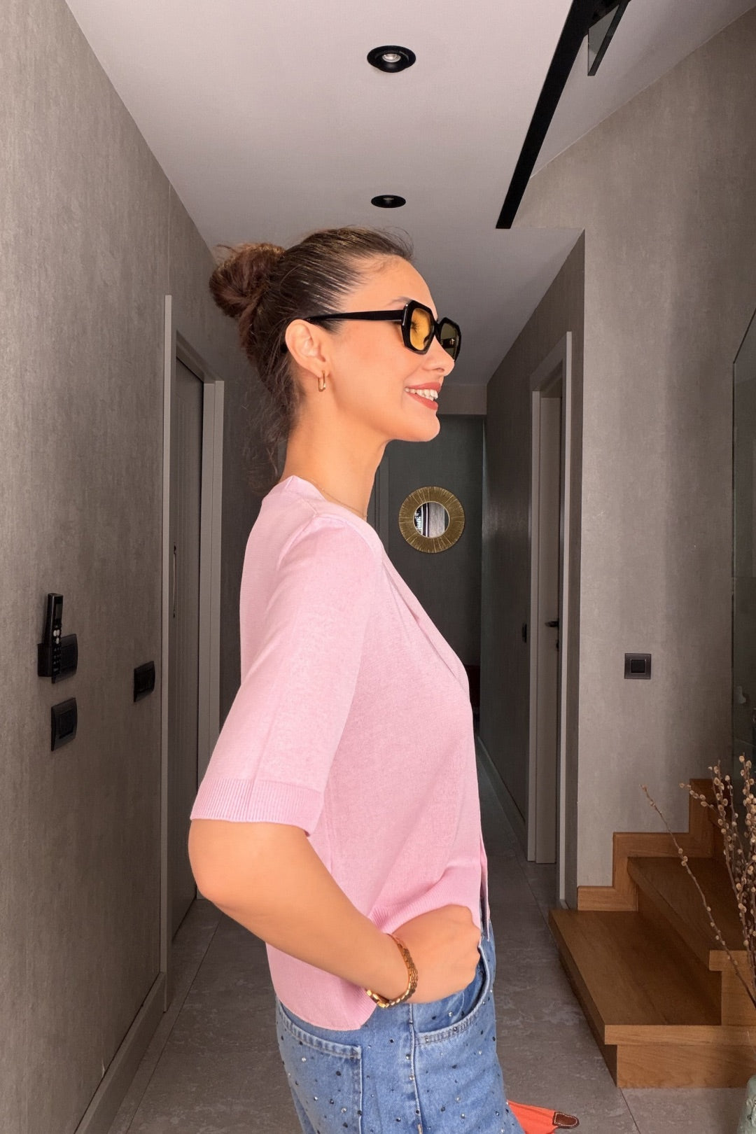 Pembe İnce Triko Hırka