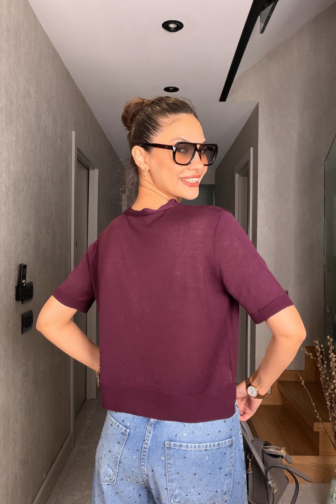 Mürdüm İnce Triko Hırka