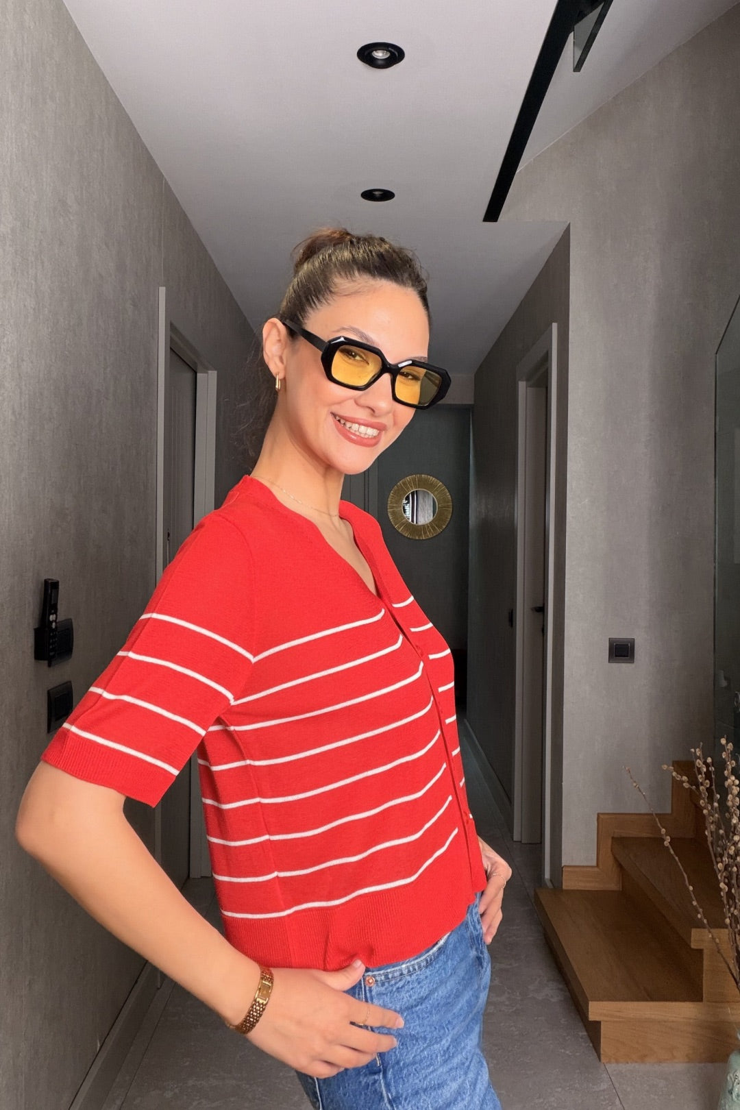 Kırmızı Çizgili İnce Triko