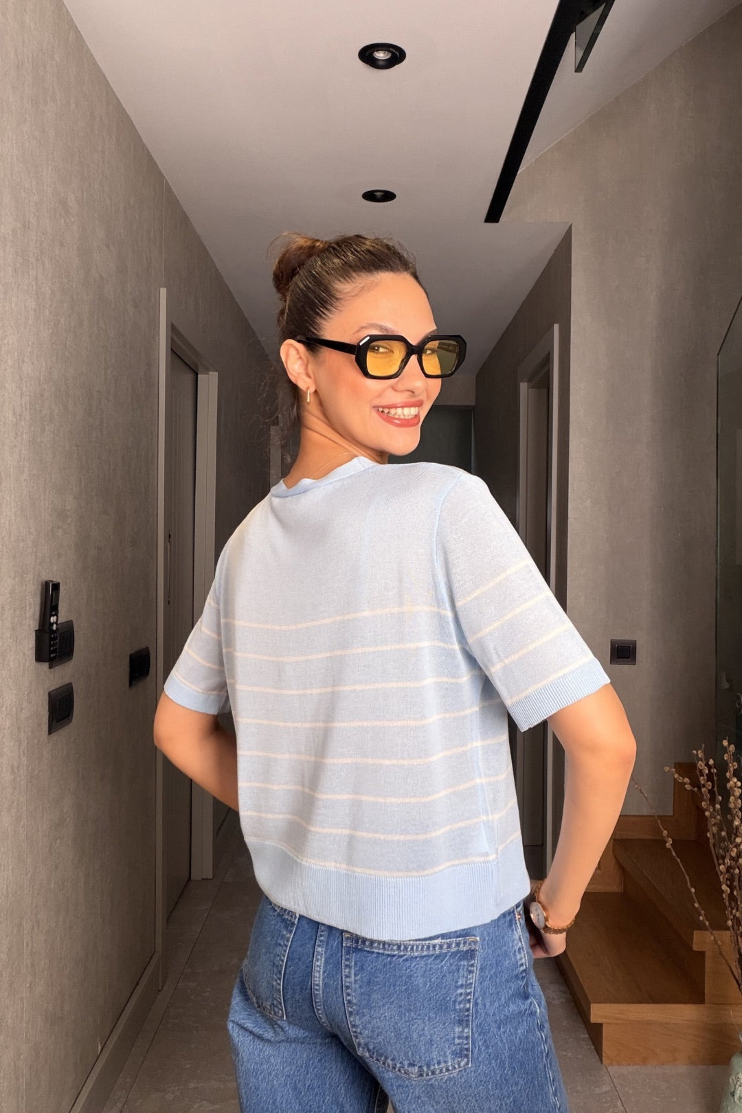 Mavi Çizgili İnce Triko