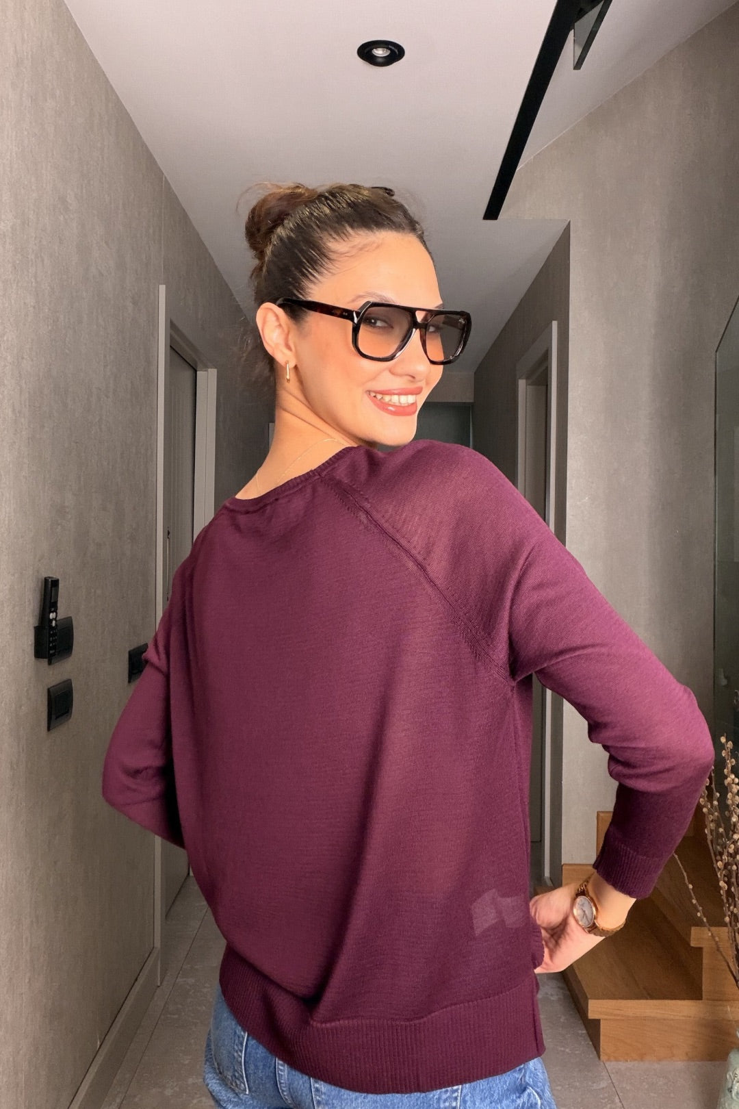 Mürdüm Uzun Kollu Merserize Bluz