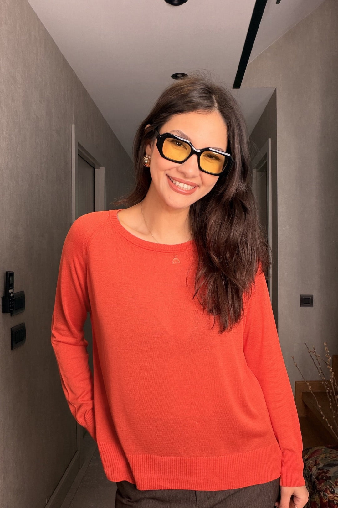 Turuncu Uzun Kollu Merserize Bluz