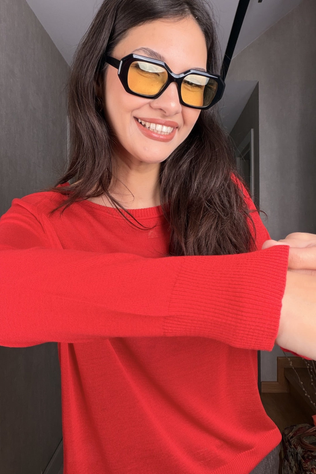 Kırmızı Uzun Kollu Merserize Bluz