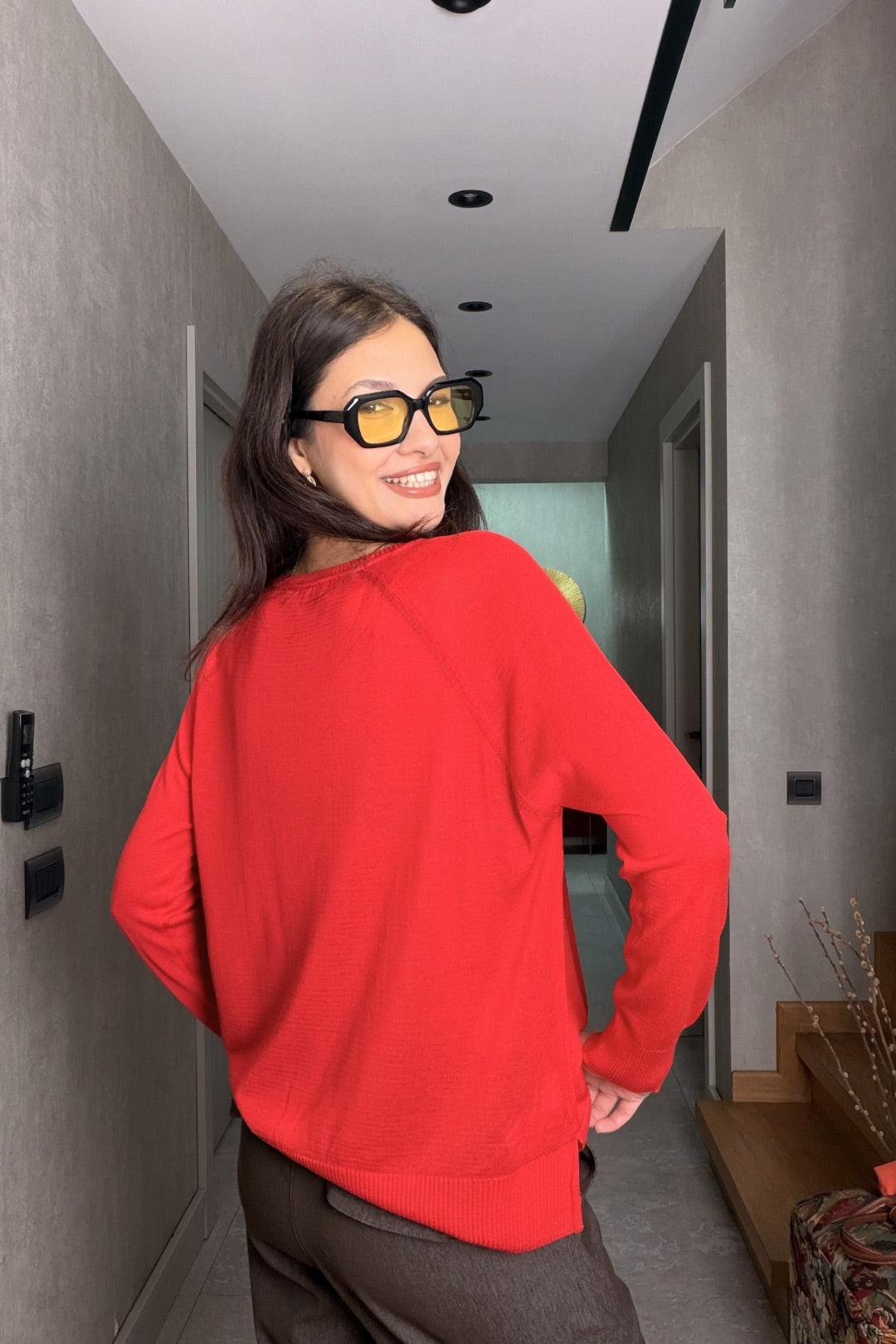 Kırmızı Uzun Kollu Merserize Bluz