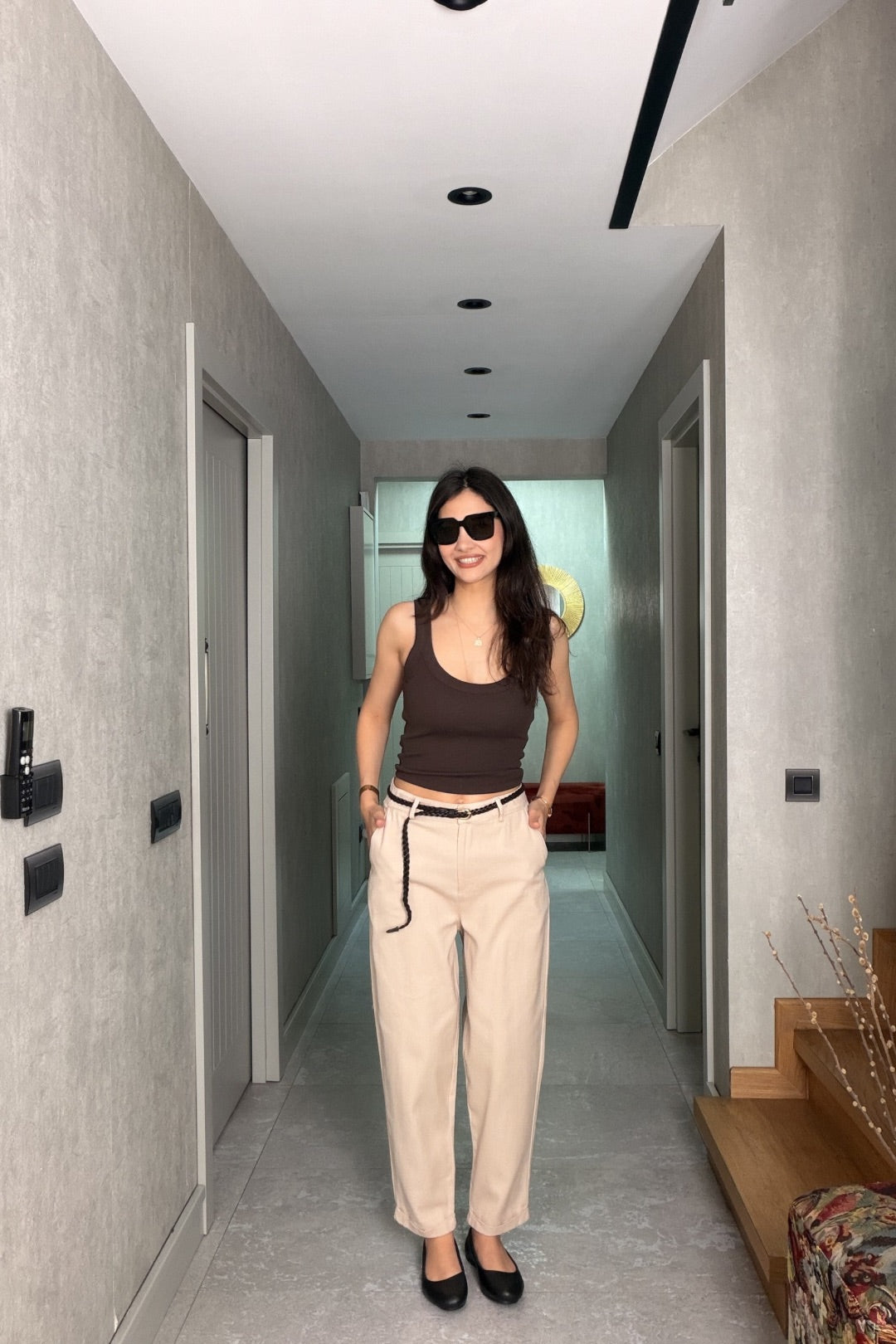 Bej Kemerli Chino Pantolon