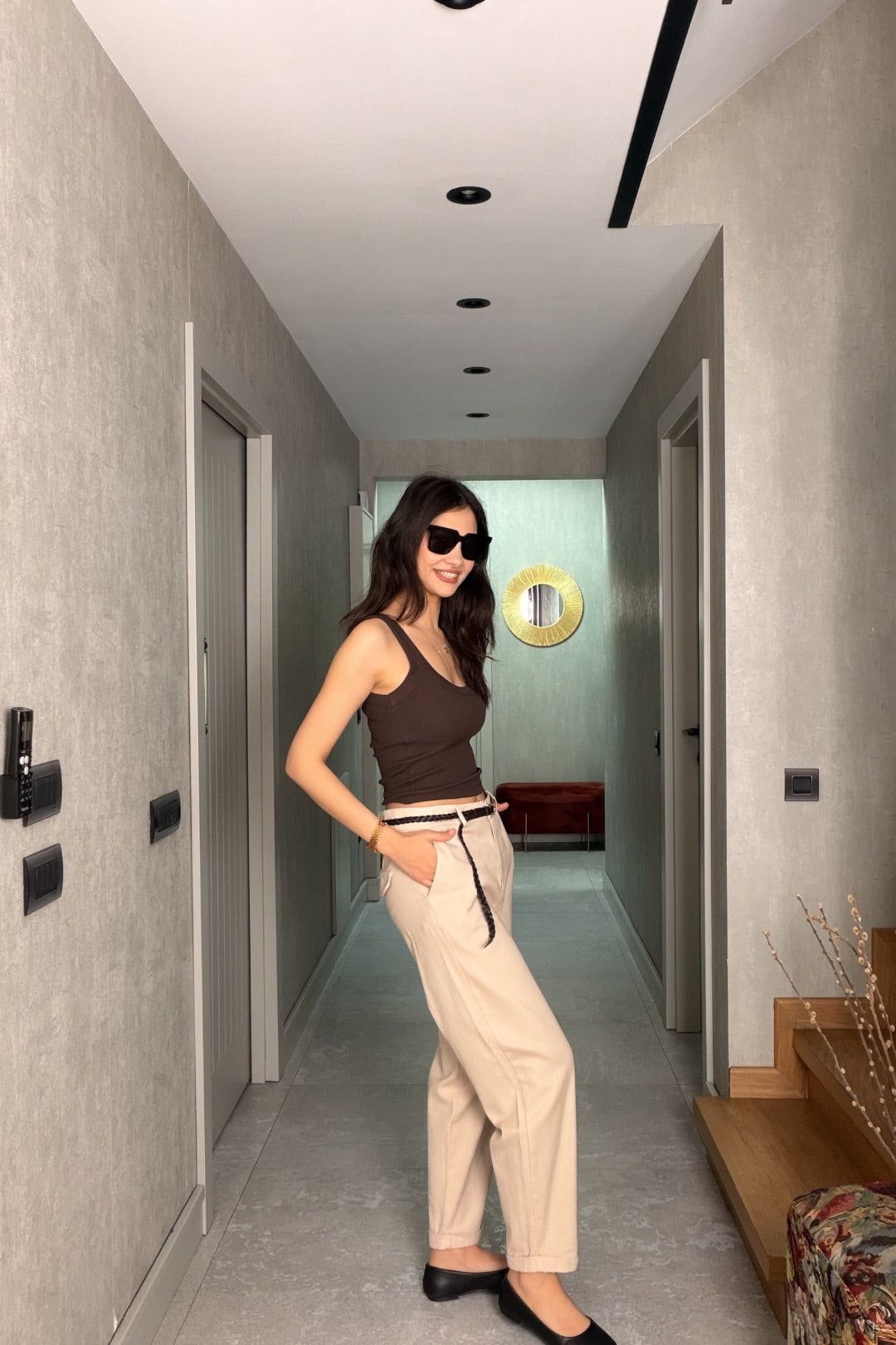 Bej Kemerli Chino Pantolon