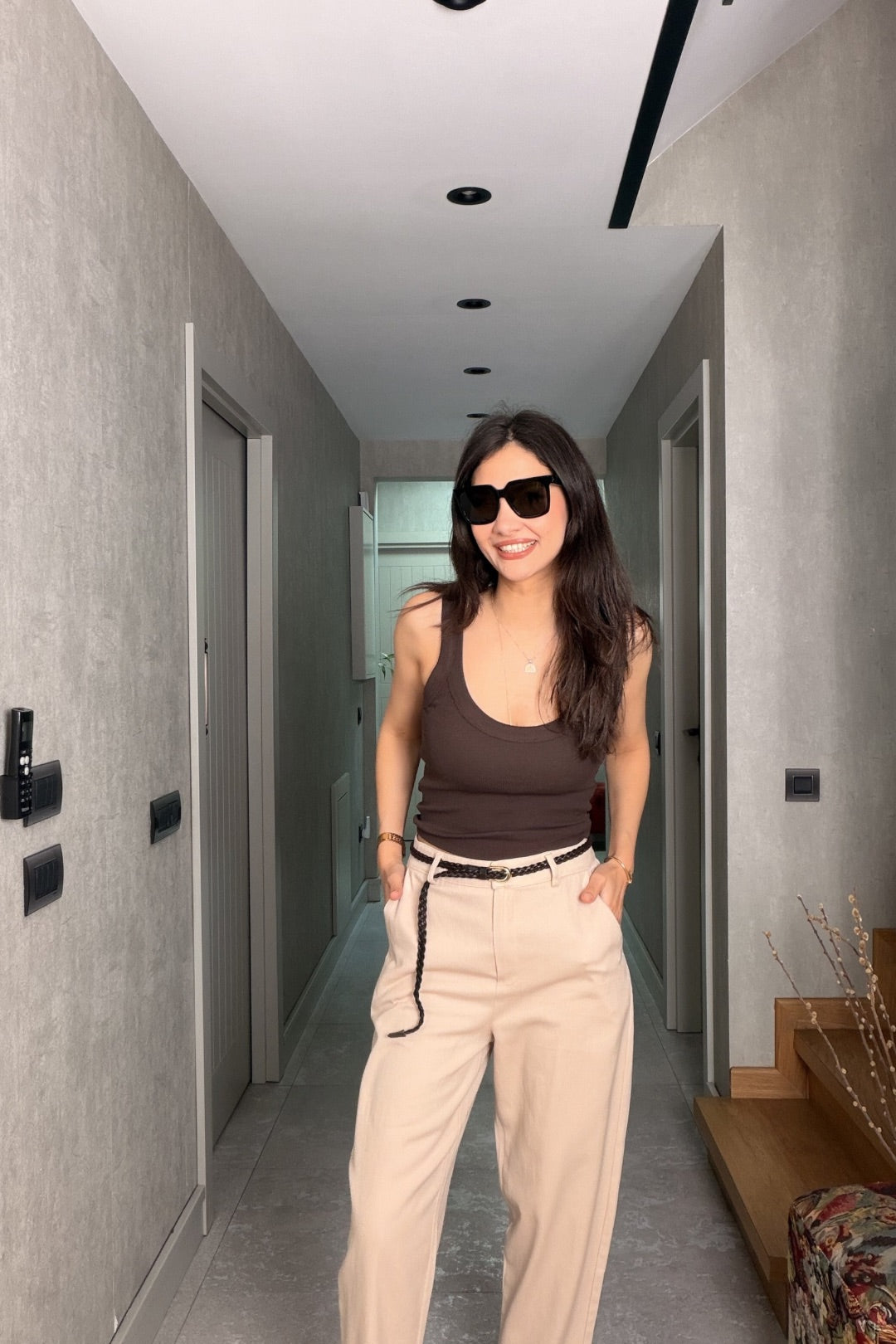 Bej Kemerli Chino Pantolon