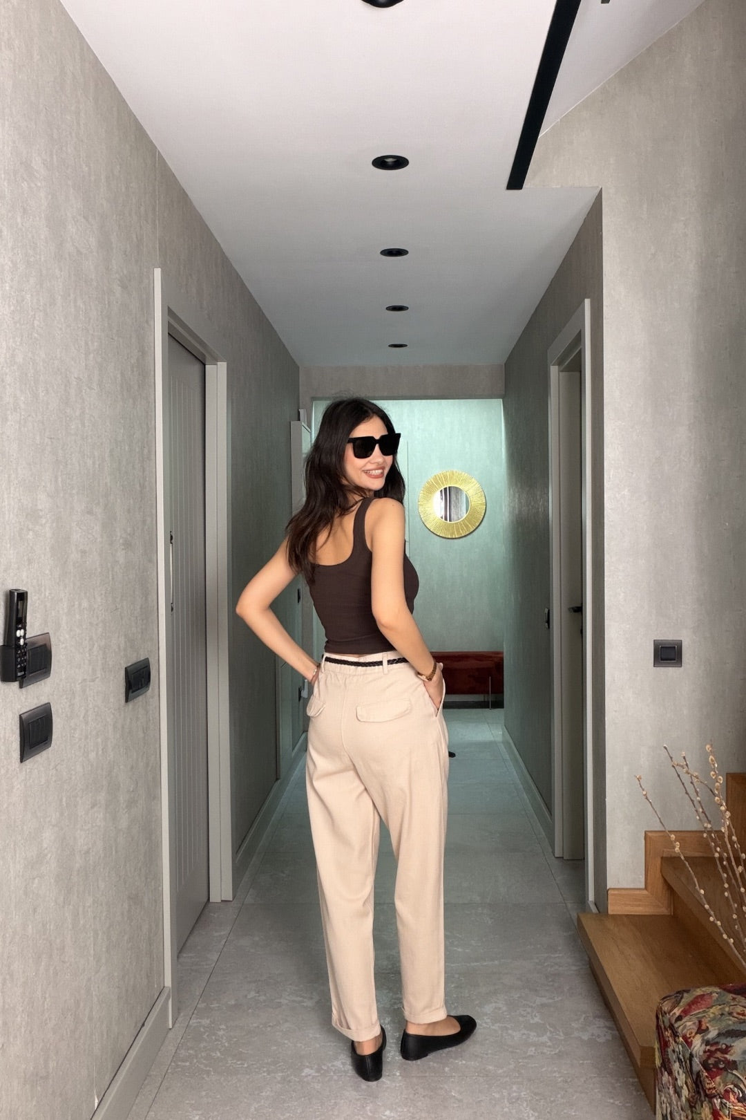 Bej Kemerli Chino Pantolon