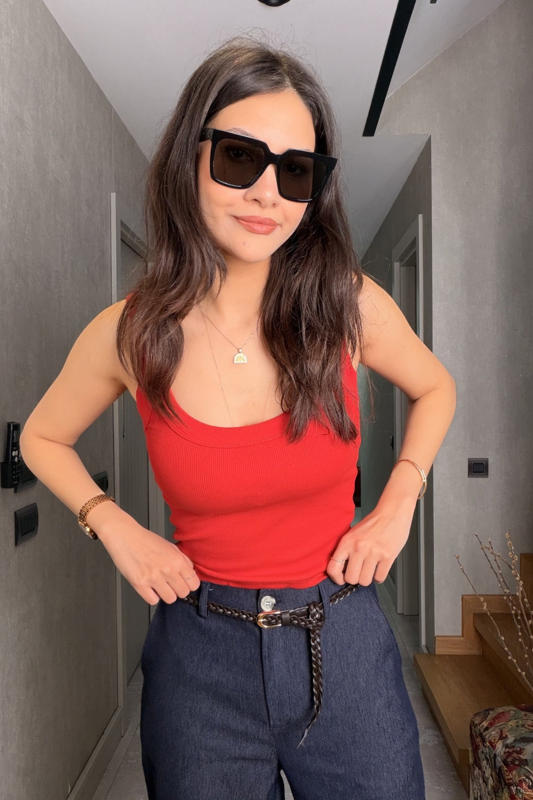 Lacivert Kemerli Chino Pantolon