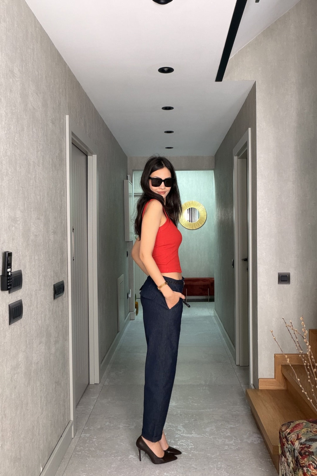 Lacivert Kemerli Chino Pantolon