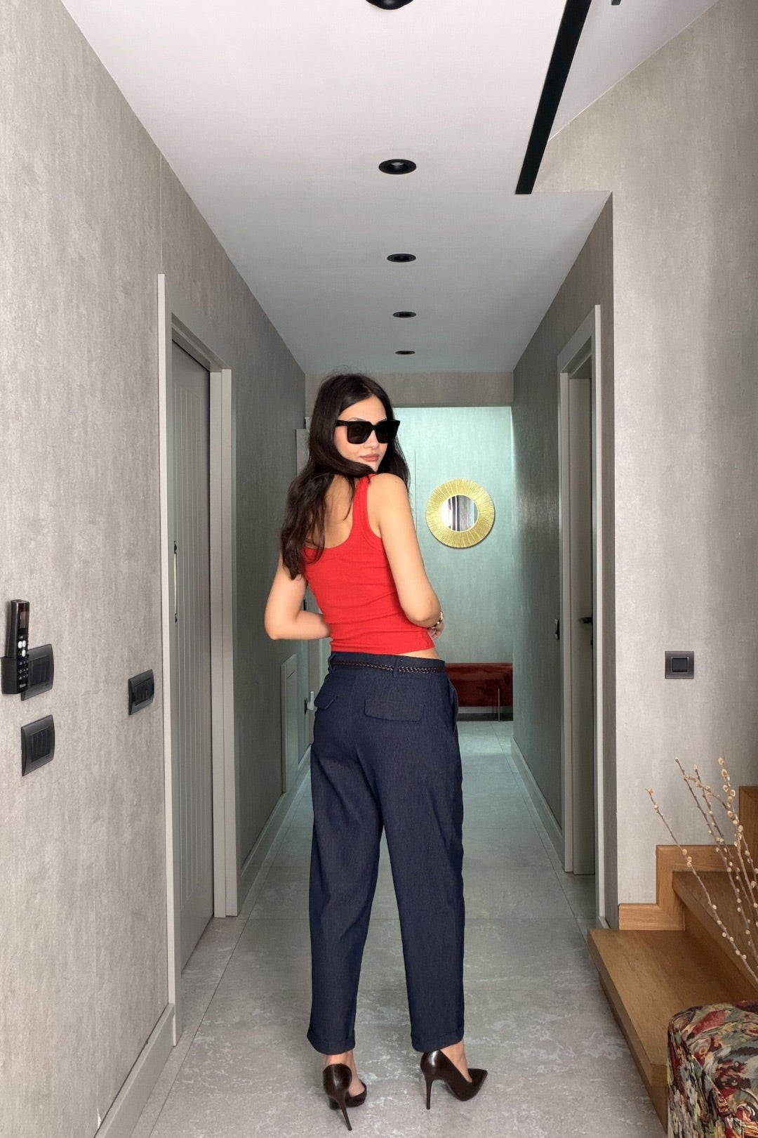 Lacivert Kemerli Chino Pantolon