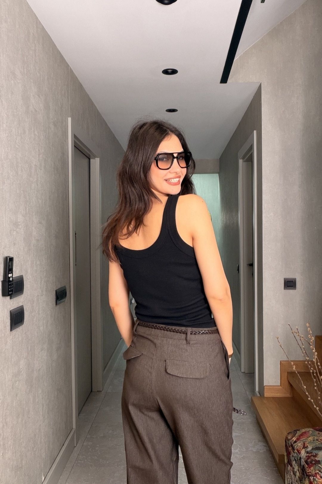 Siyah Kalın Askılı Fitilli Atlet