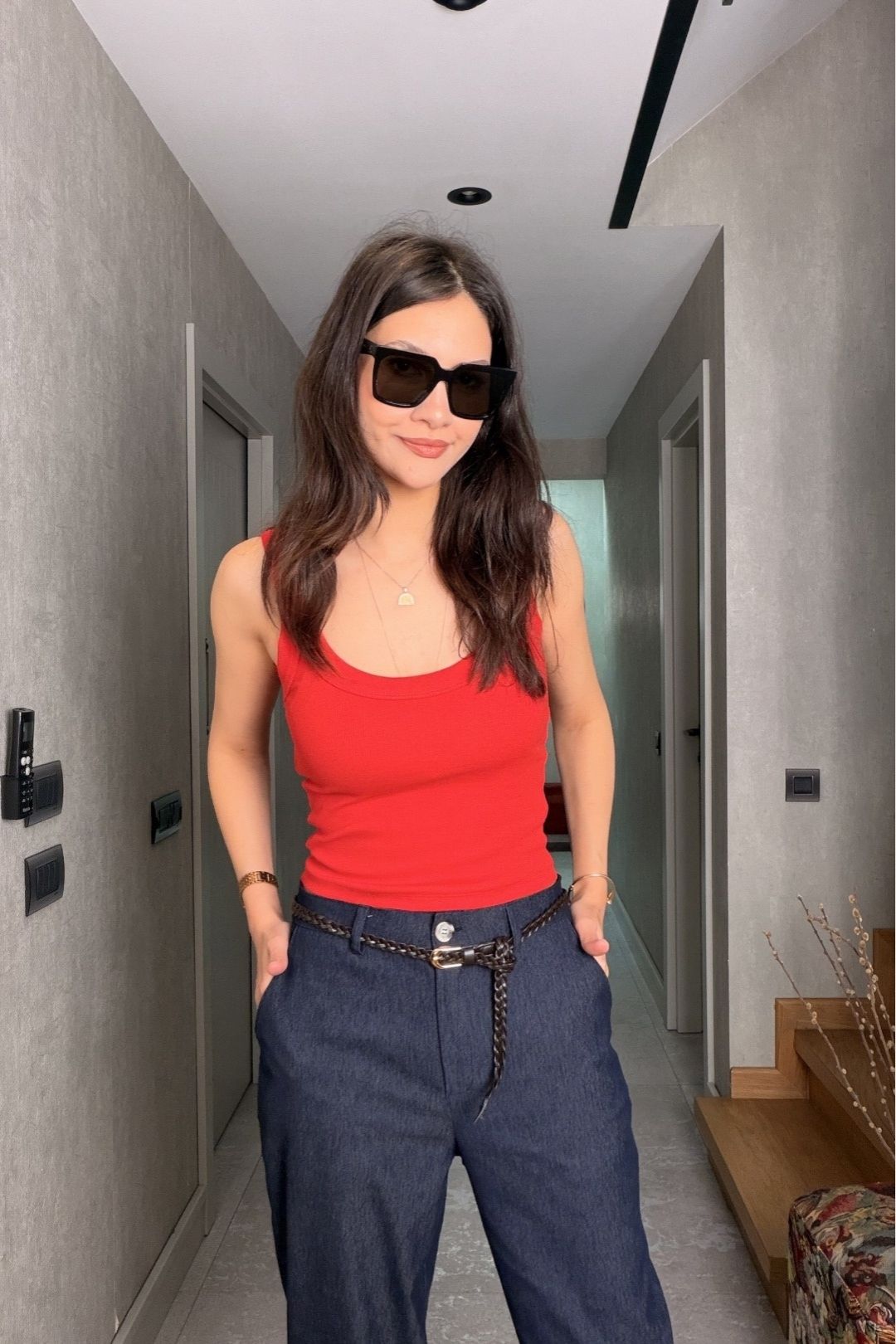 Kırmızı Kalın Askılı Fitilli Atlet