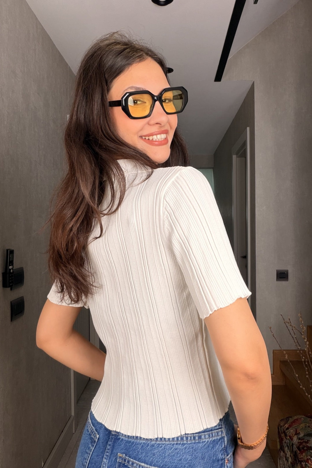 Beyaz Premium Düğmeli Merserize Bluz