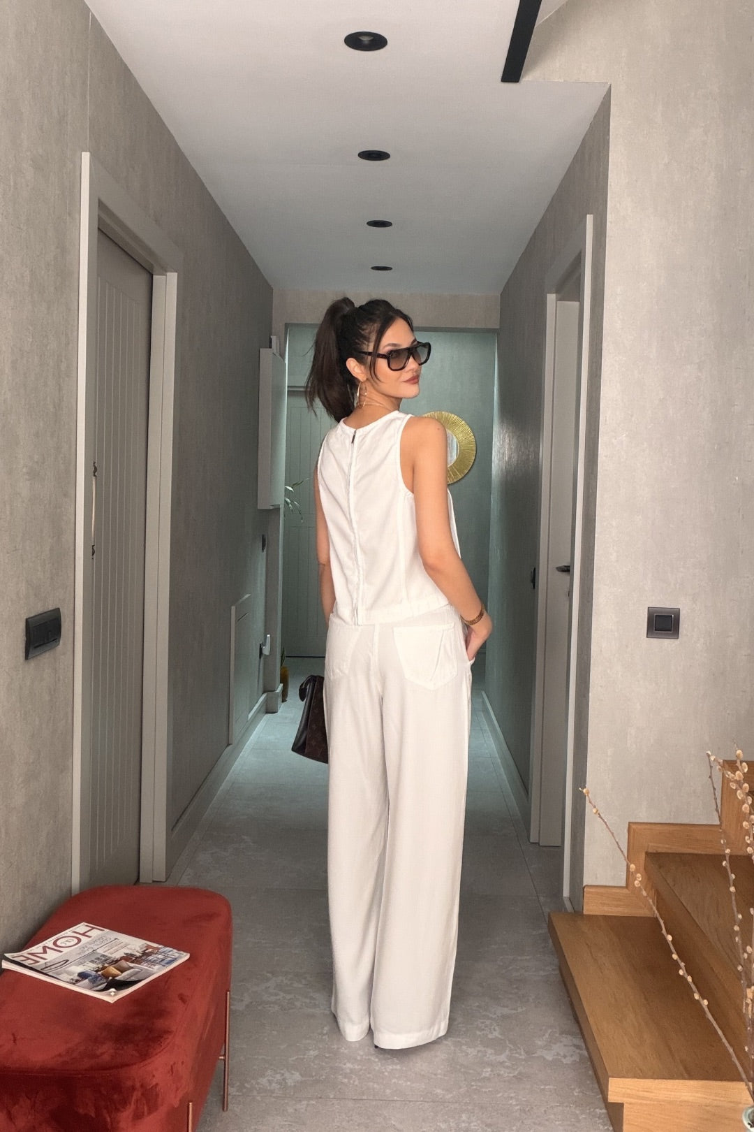 Beyaz Askılı Tensel Jean Takım