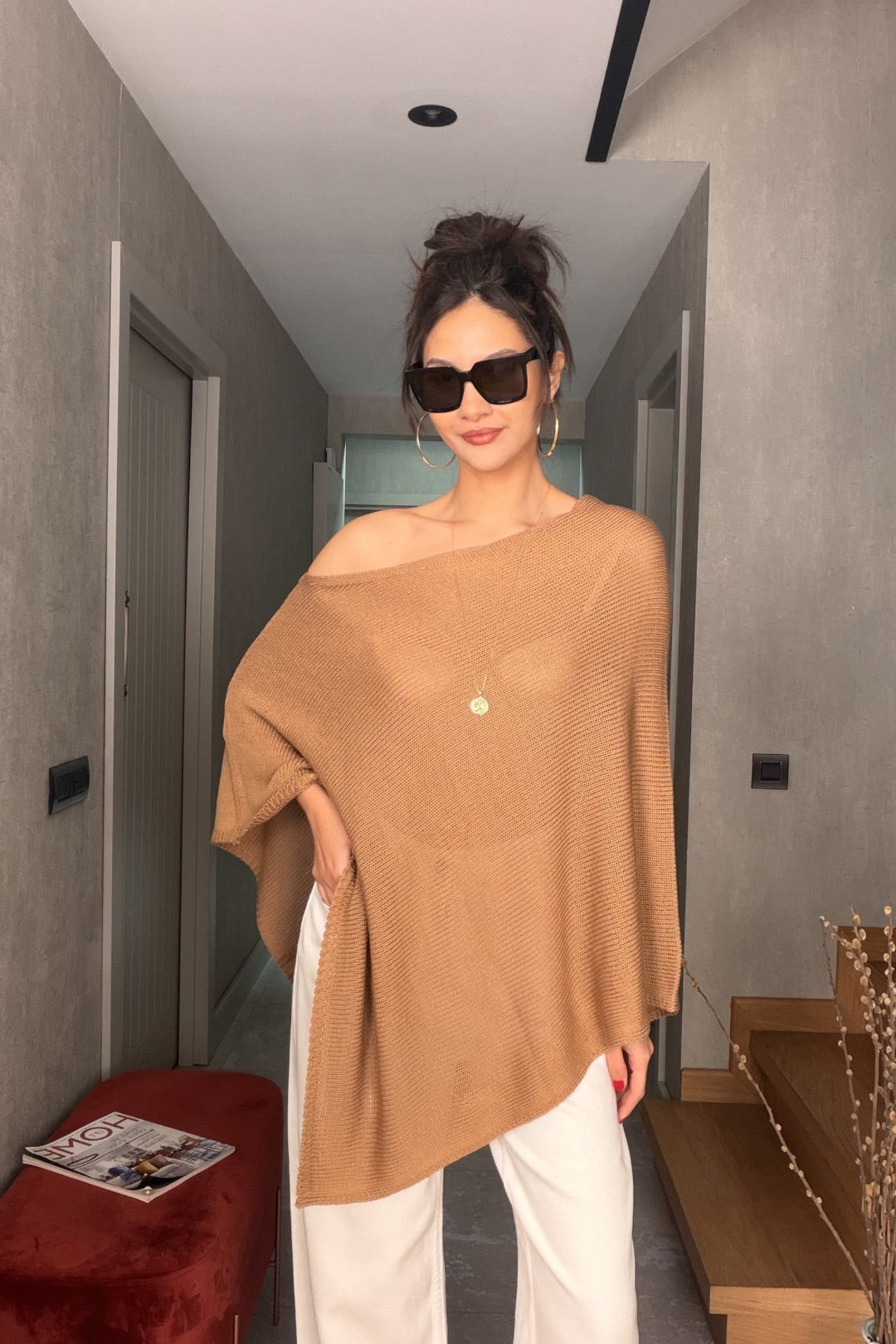 Camel Pelerin Triko