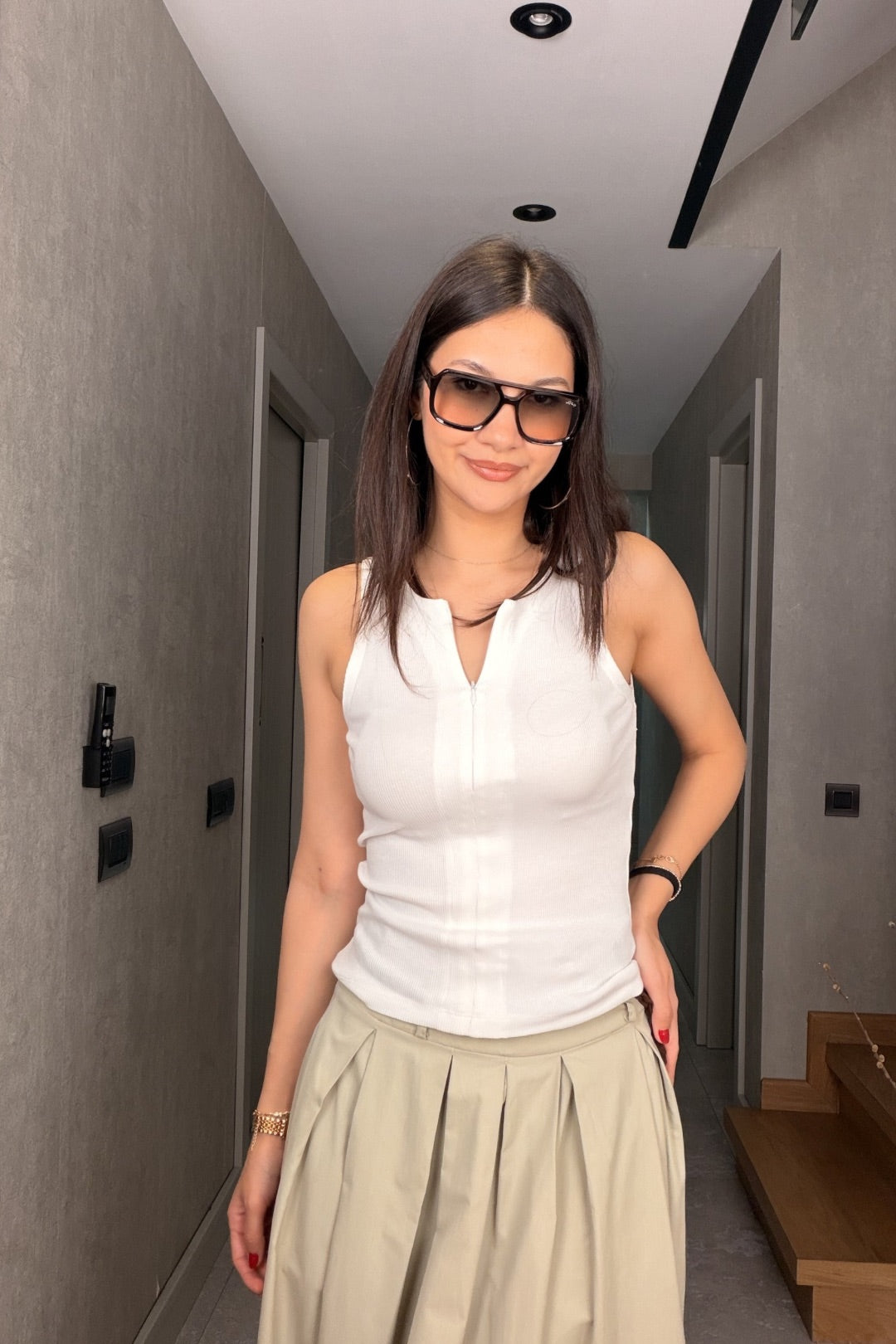 Beyaz Fermuarlı Kaşkorse Atlet