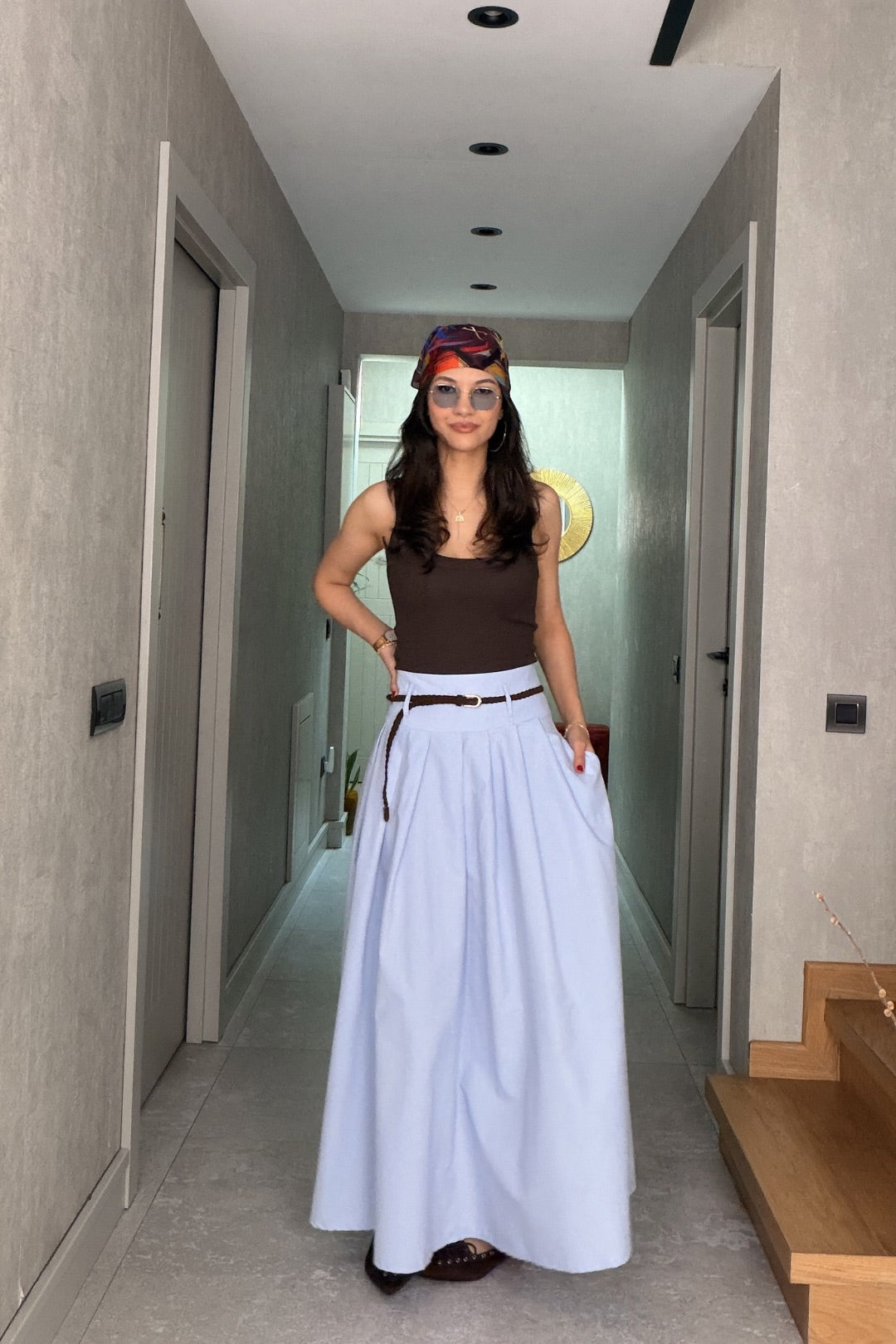 Bebe Mavi Maxi Kemerli Etek