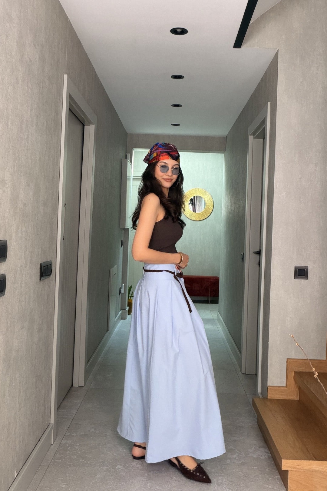 Bebe Mavi Maxi Kemerli Etek