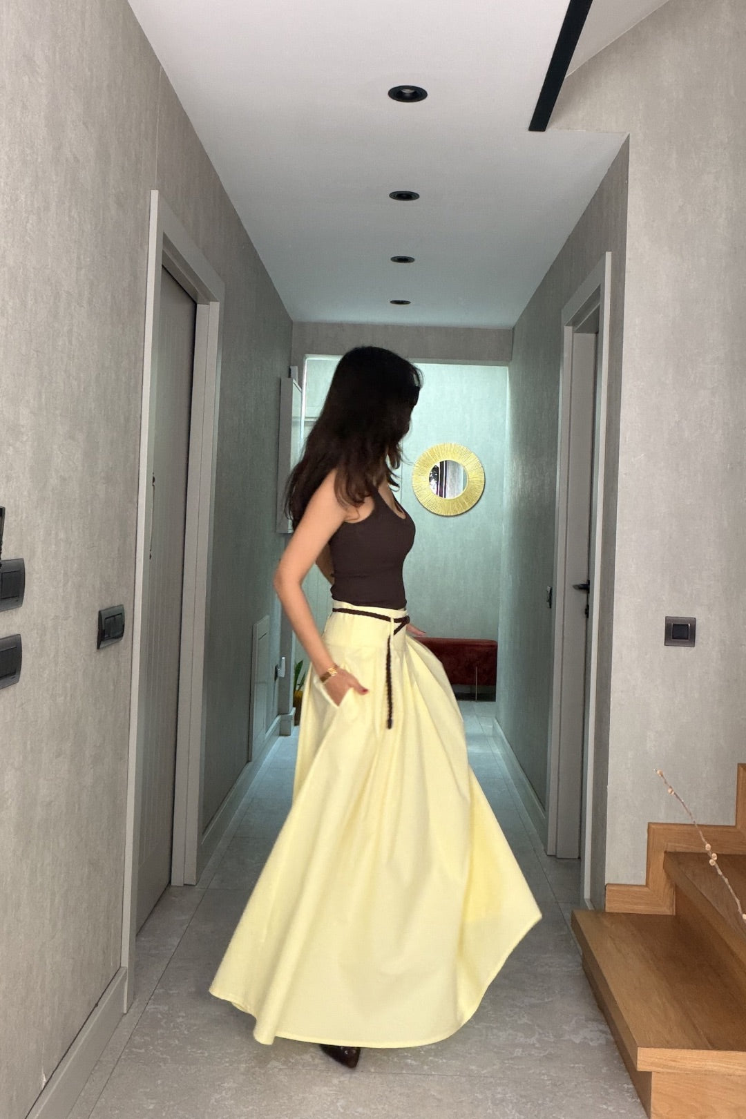 Sarı Maxi Kemerli Etek