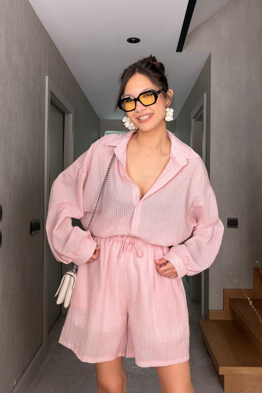 Pembe İthal Vual Şortlu Takım