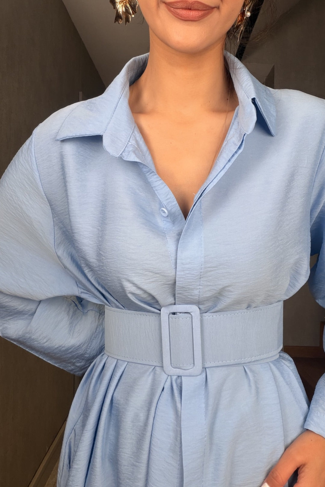 Bebe Mavi Çizgili İthal Maxi Elbise