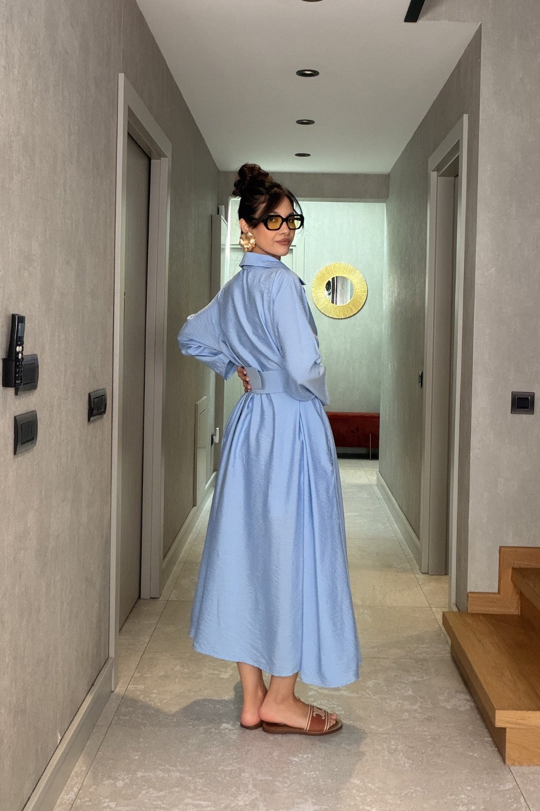 Bebe Mavi Çizgili İthal Maxi Elbise