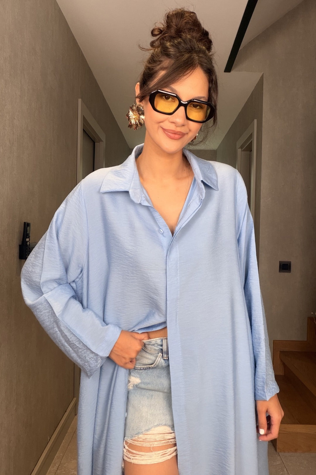 Bebe Mavi Çizgili İthal Maxi Elbise