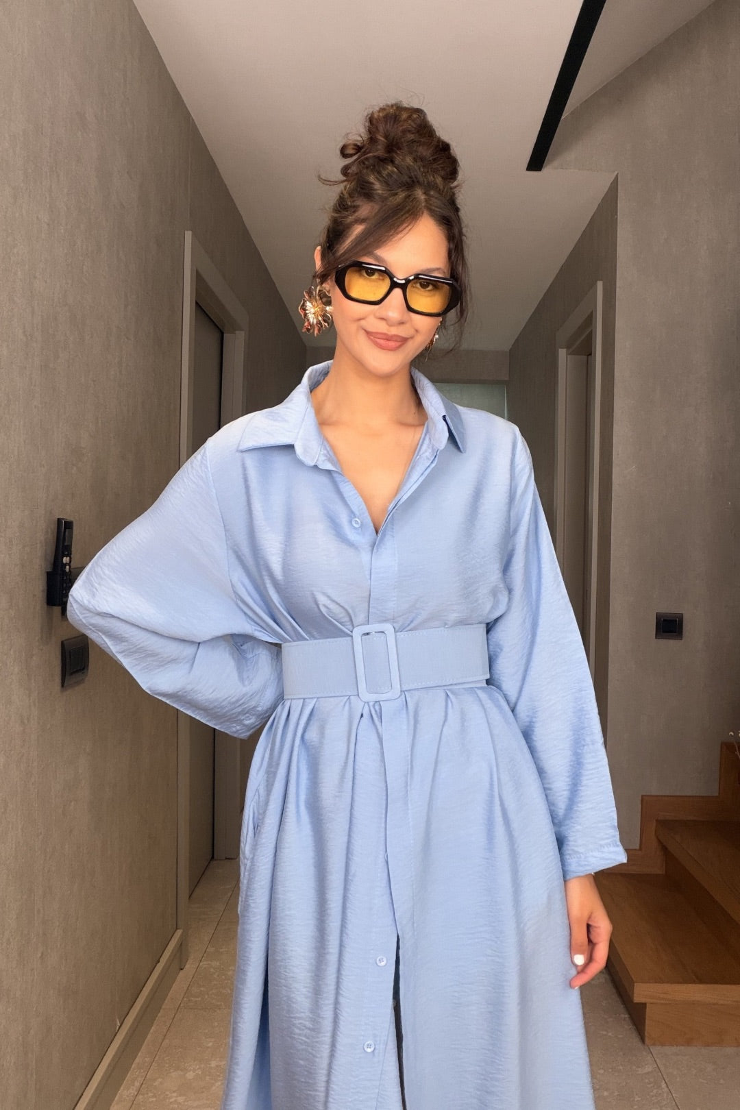 Bebe Mavi Çizgili İthal Maxi Elbise