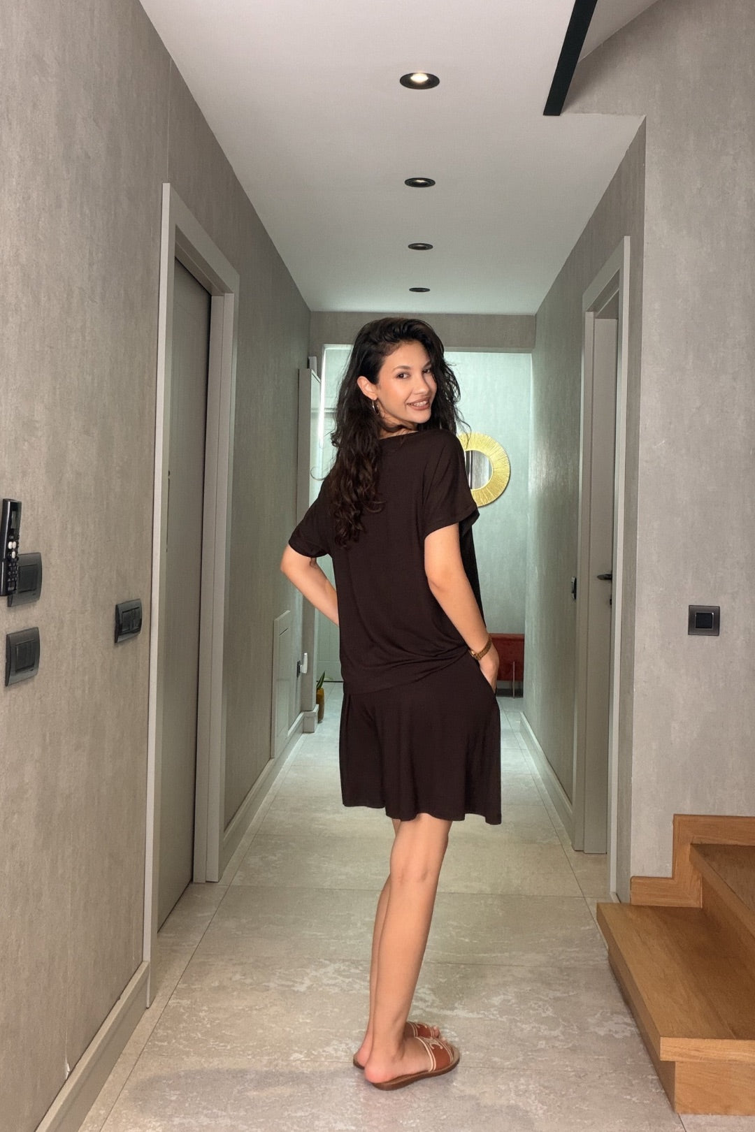 Kahverengi Modal Şort Bluz Takım