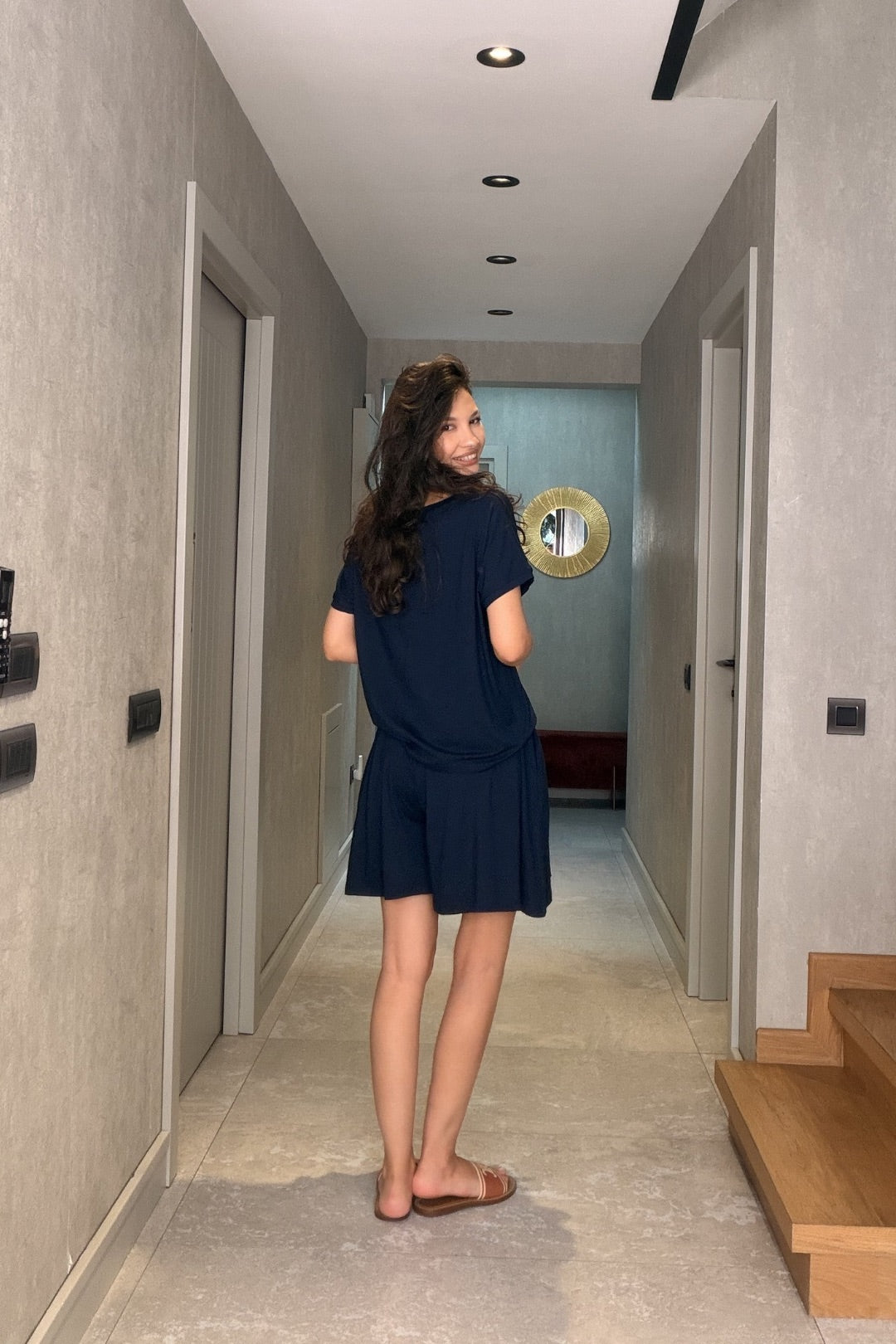 Lacivert Modal Şort Bluz Takım