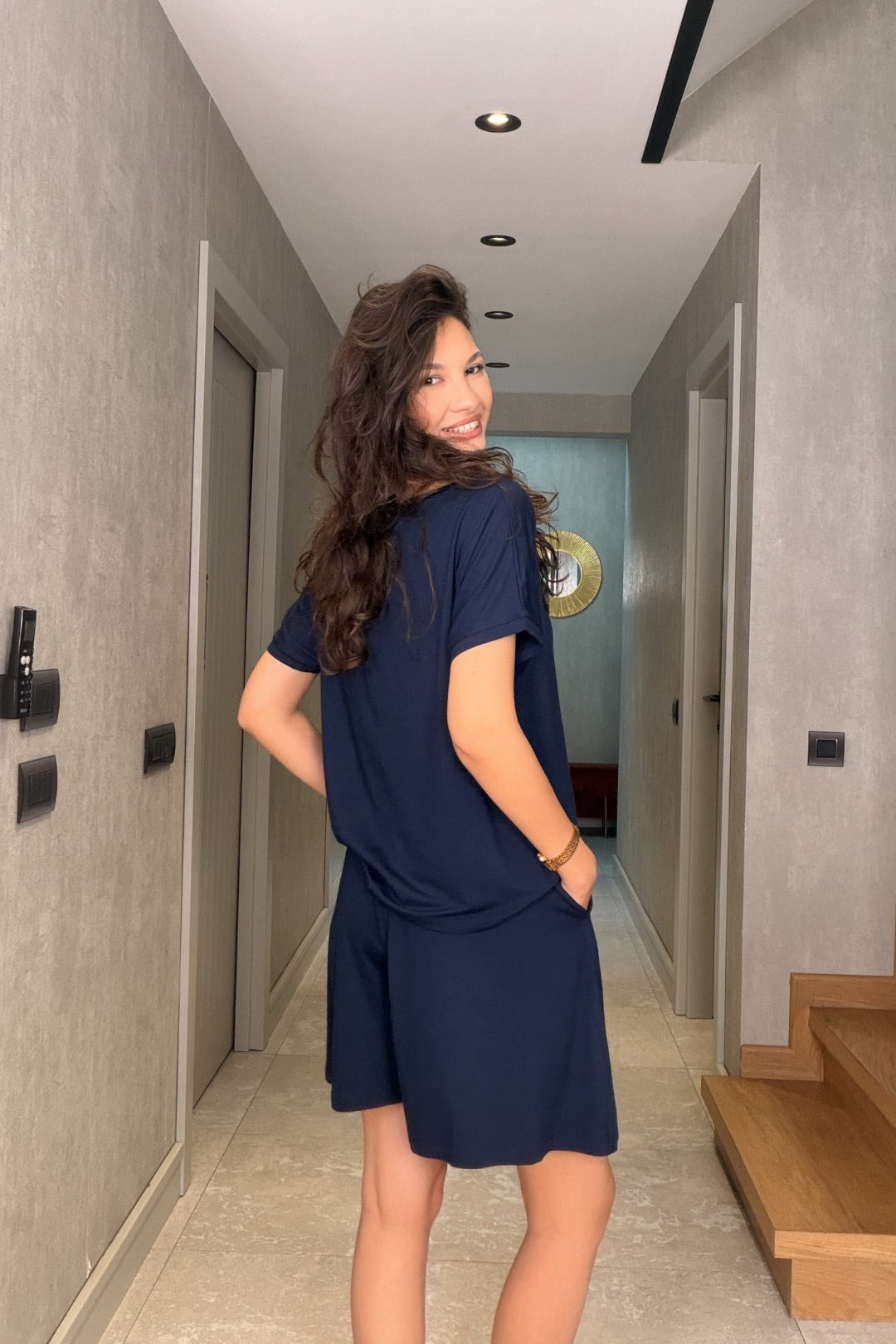 Lacivert Modal Şort Bluz Takım